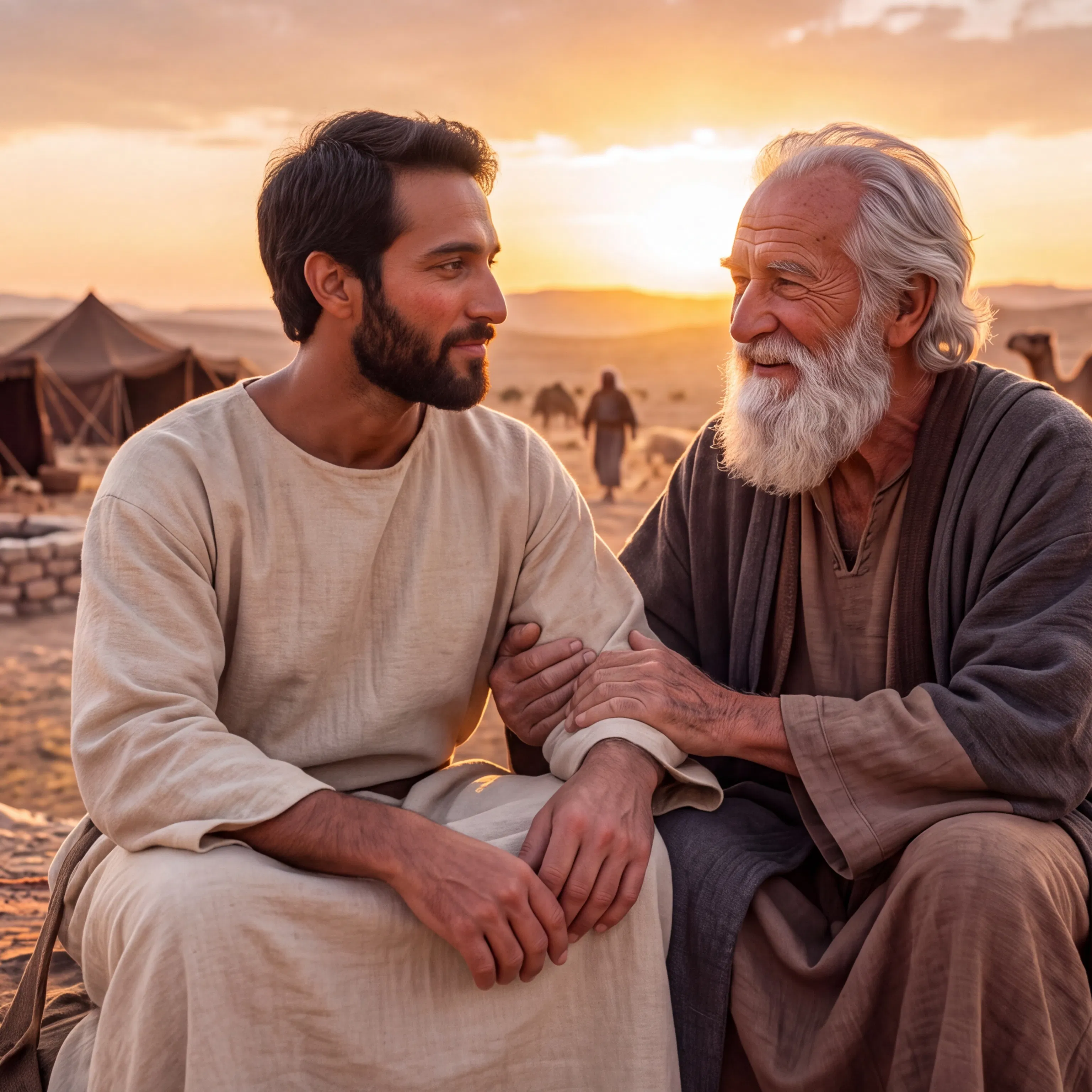 Abraham and Isaac Sitting Together at Camp