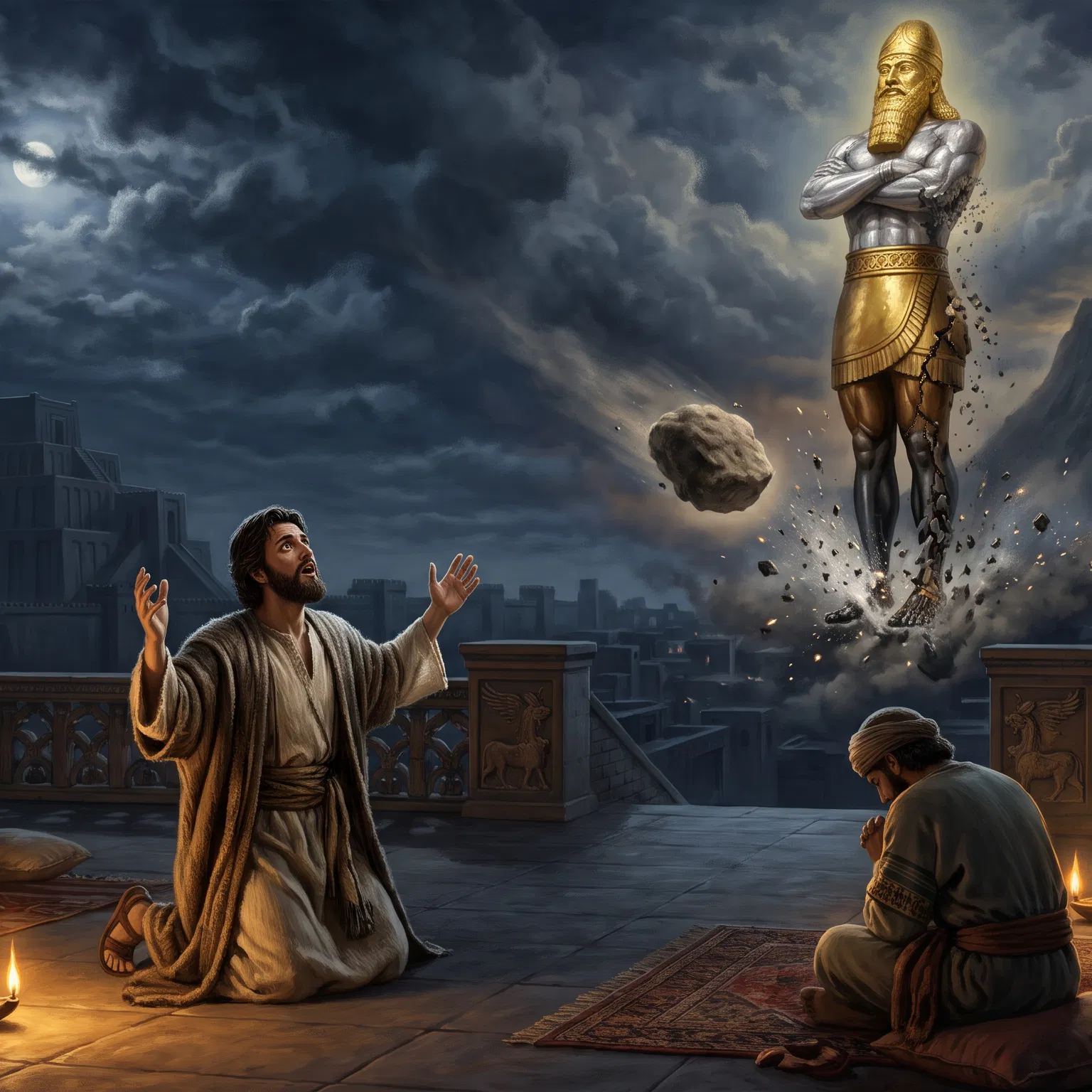 Daniel Prays While a Stone Strikes the Statue