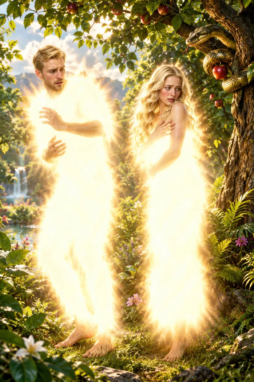 Adam and Eve Beside the Forbidden Tree in Eden