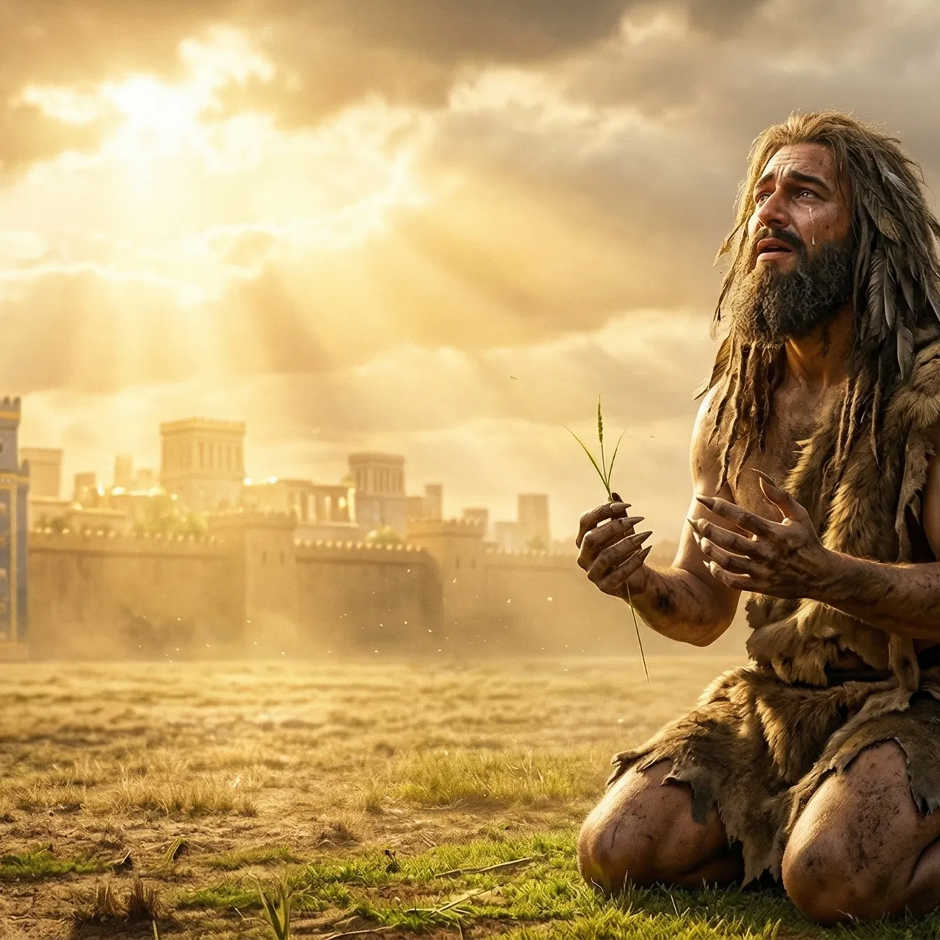 Nebuchadnezzar Kneels in the Field Holding Grass