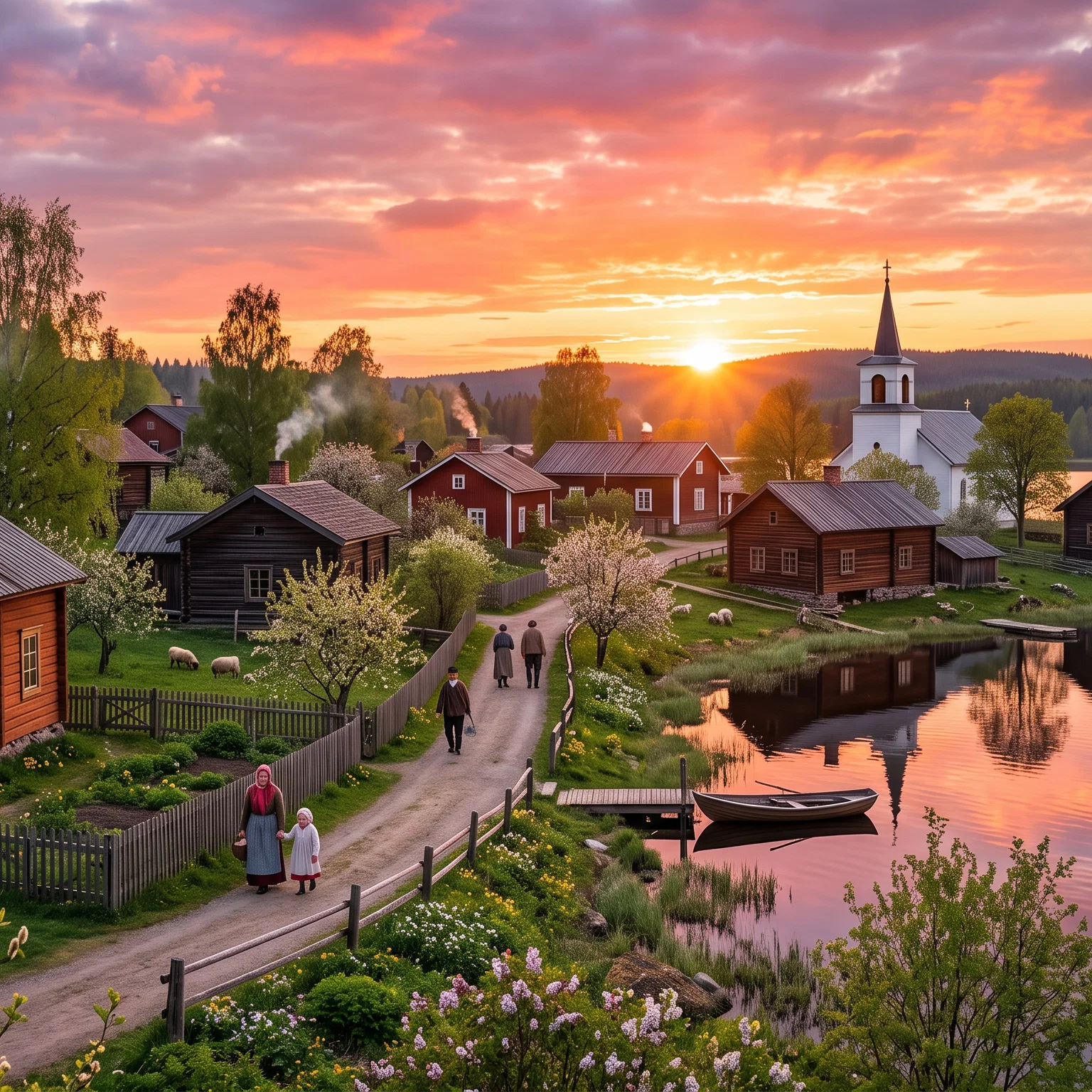 Golden Twilight Over a Finnish Village