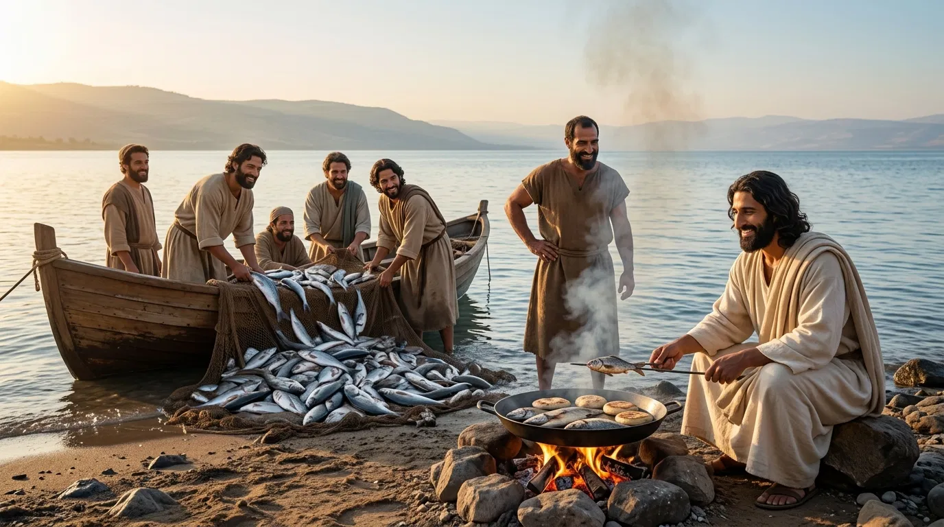Jesus Cooks Breakfast for the Disciples by the Sea