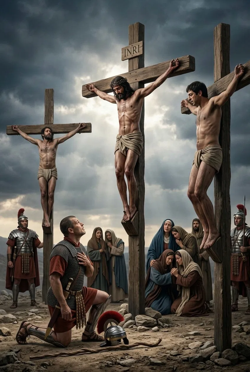 Three Crosses and the Centurion at Calvary