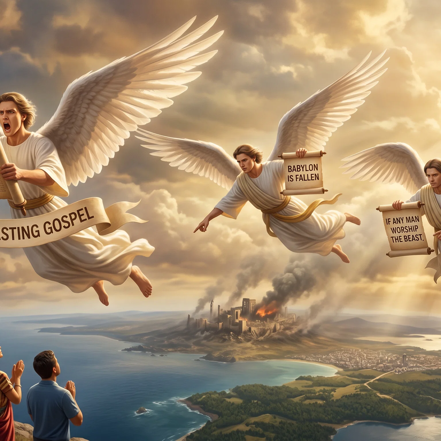 Three Heavenly Messengers in Flight