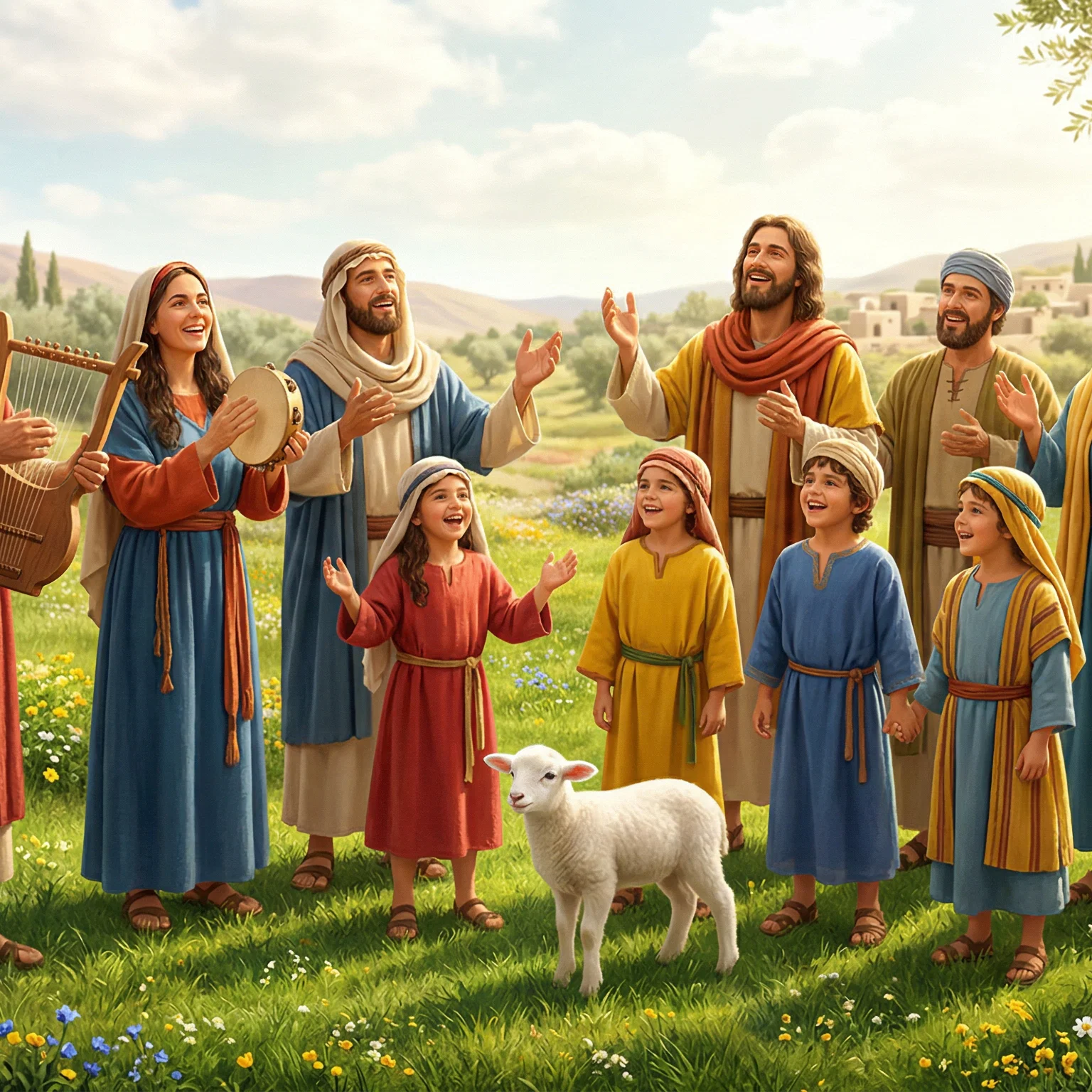 Early Christians Singing in a Spring Meadow