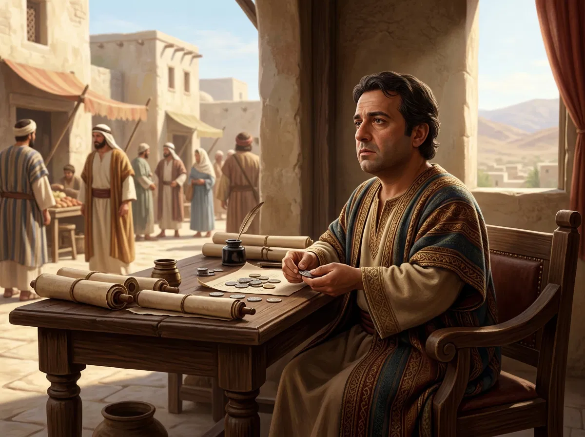 Zacchaeus Counts Coins at His Table