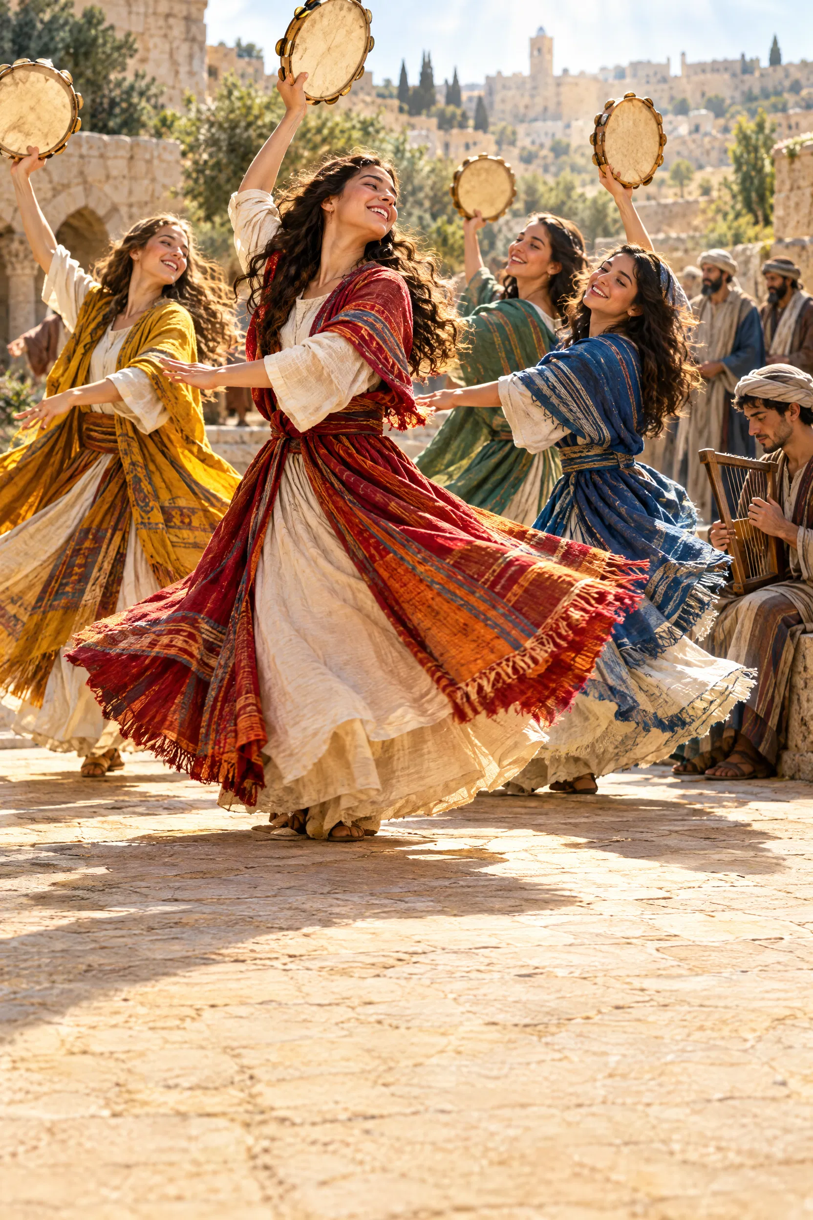 Women of Zion Dance With Timbrels in a Courtyard