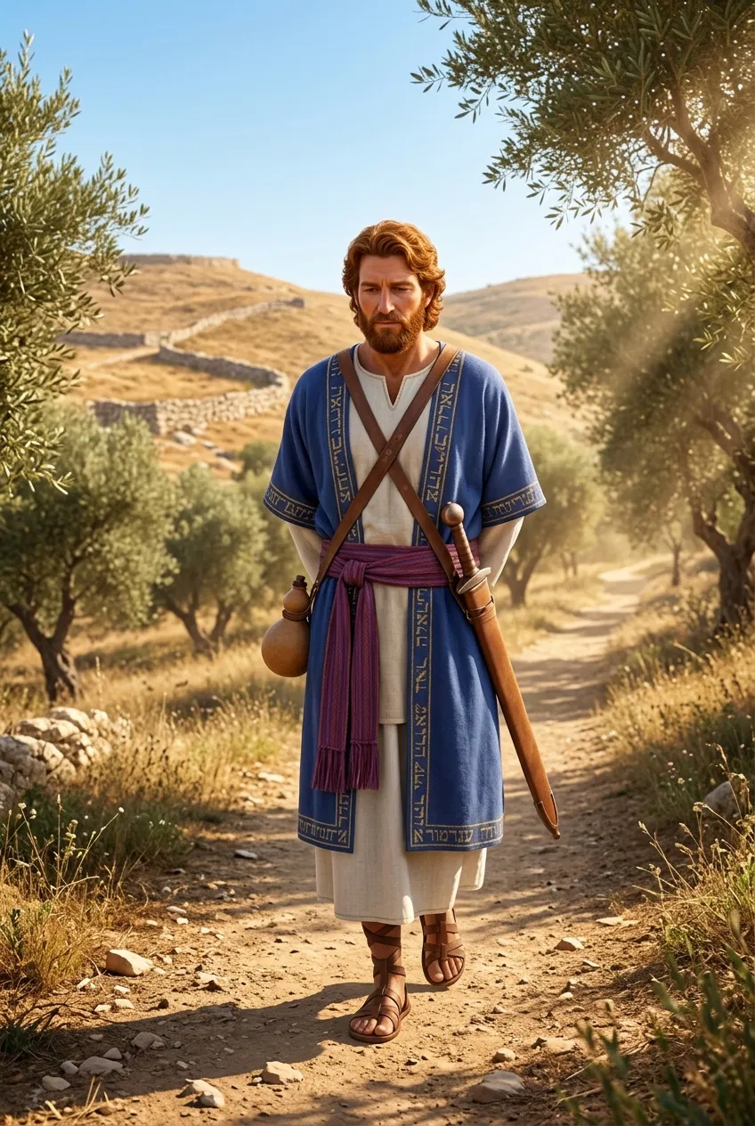 David Walking a Hill Path Among Olive Trees