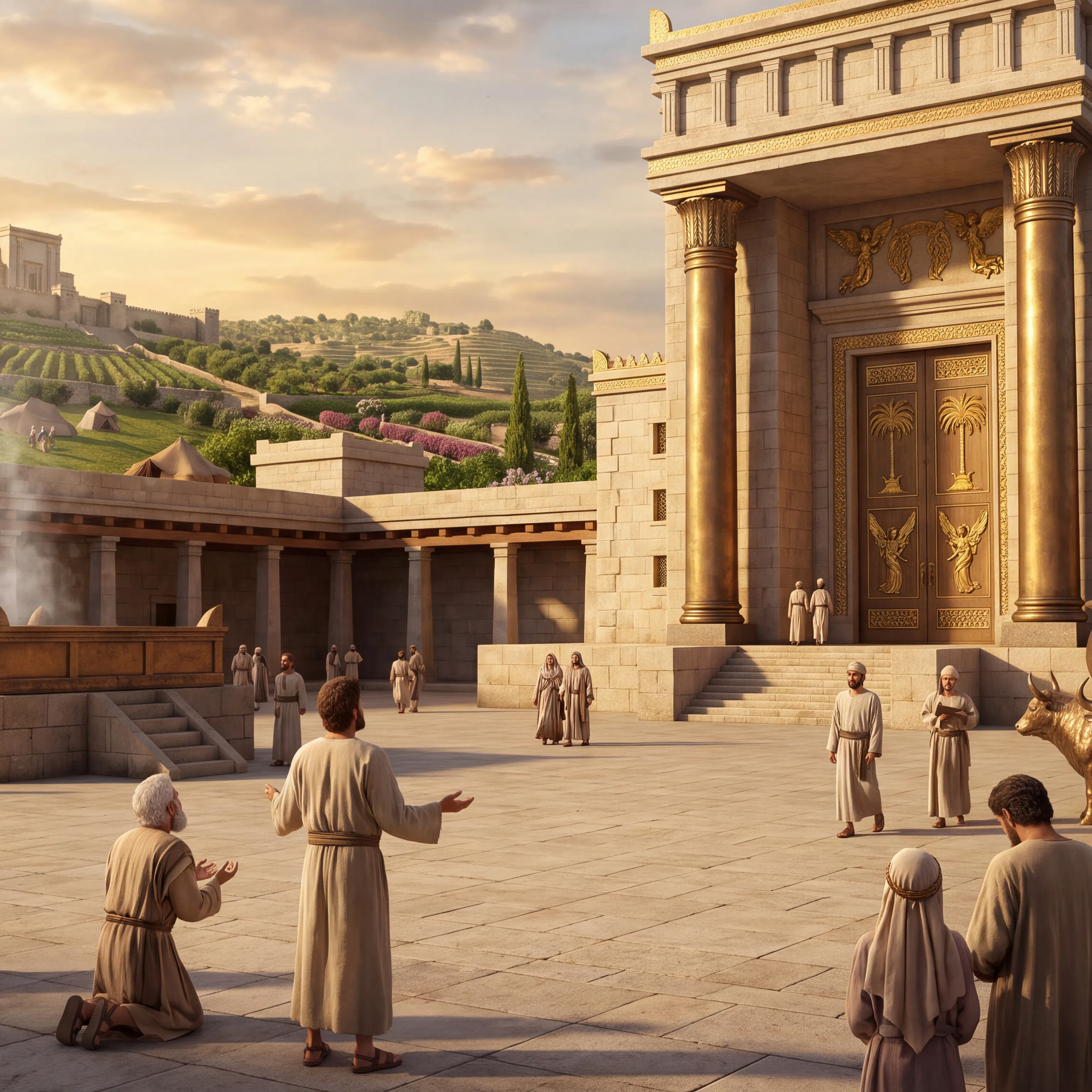 Worshipers Pray in Solomon's Temple Courtyard