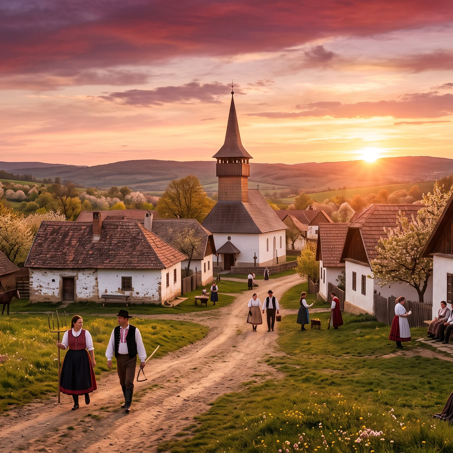 Golden Dusk in an Old World Village