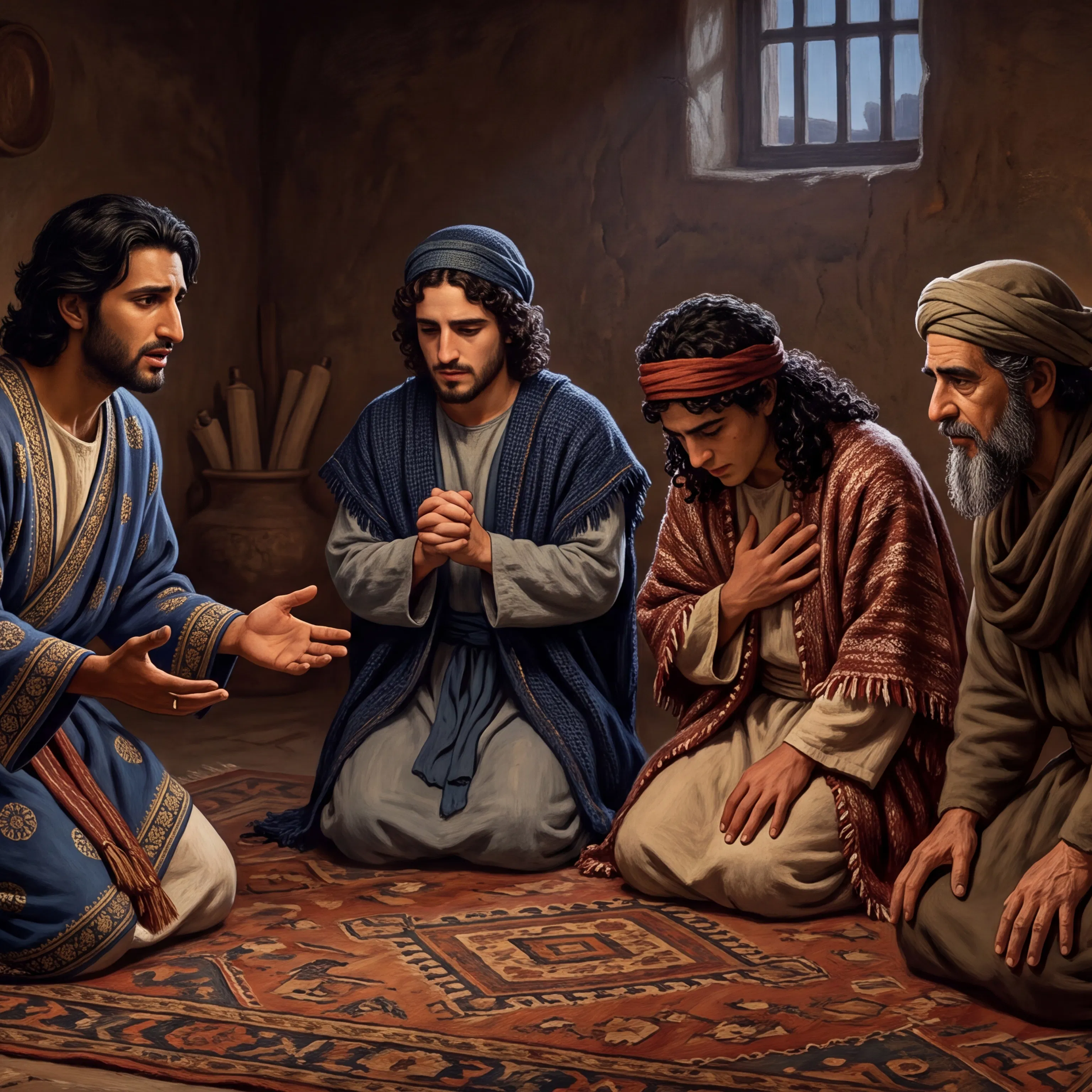 Daniel and His Three Friends Kneel in Prayer