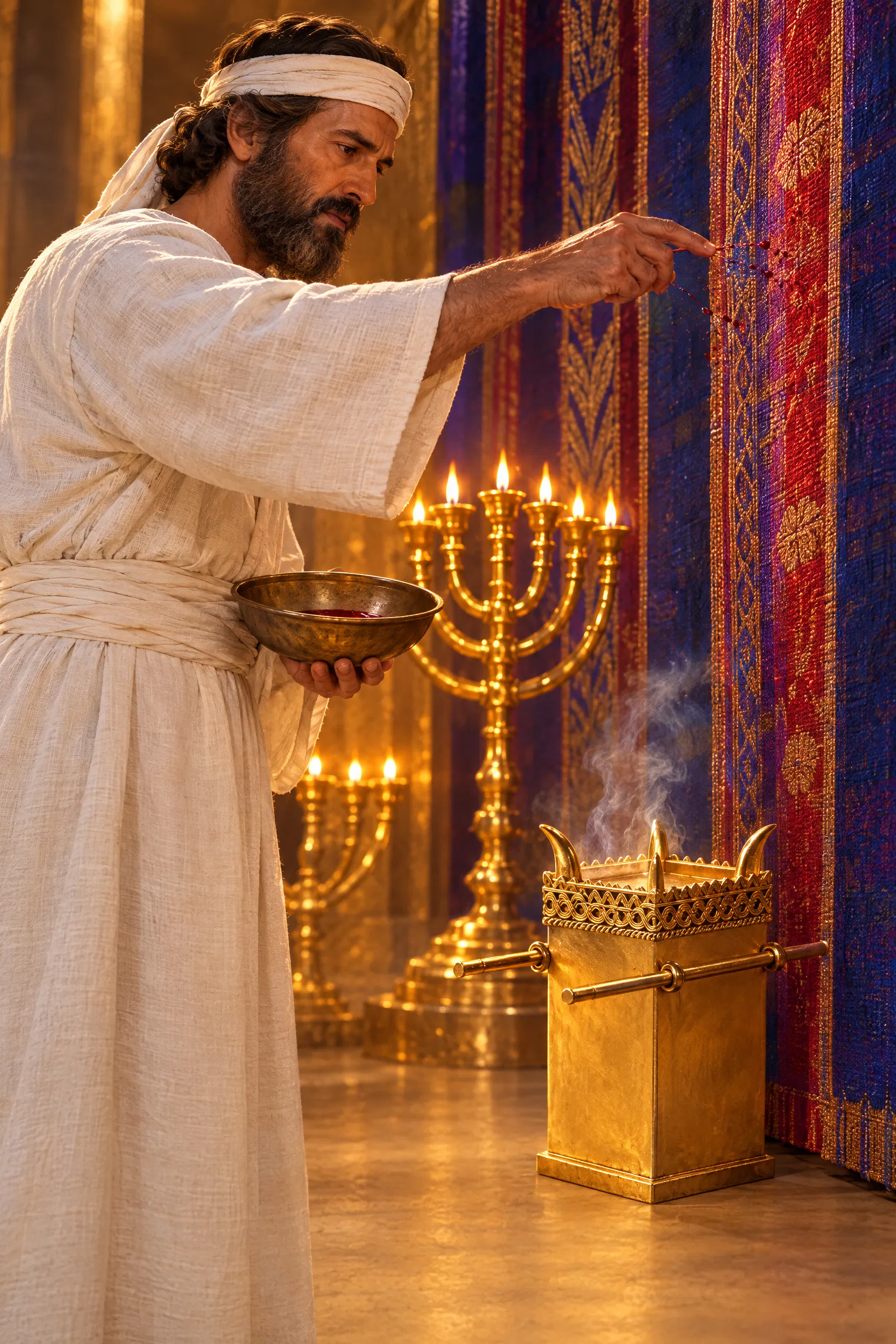 Priest Sprinkles Blood Before the Veil