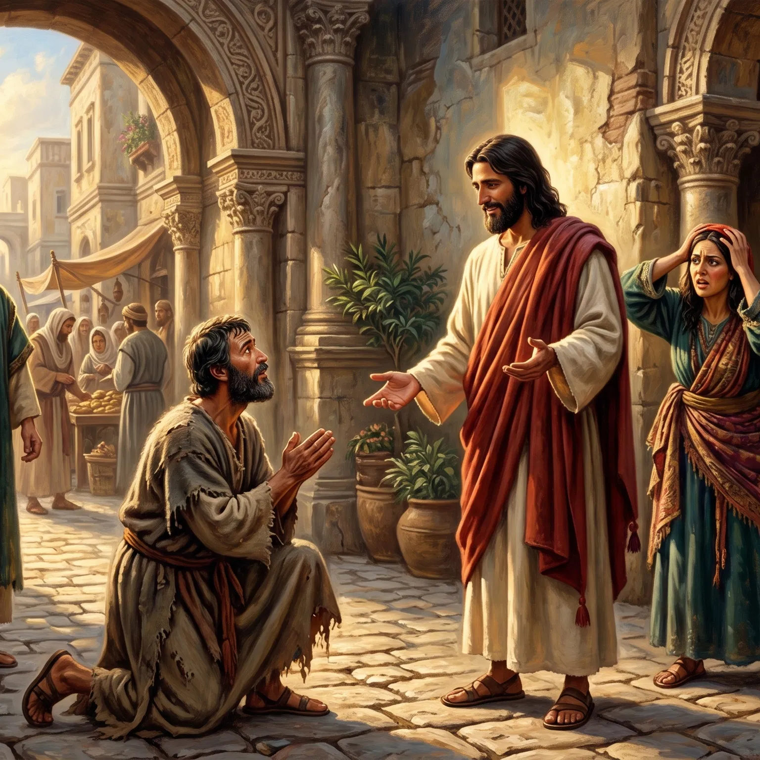 Jesus Speaks to a Kneeling Beggar