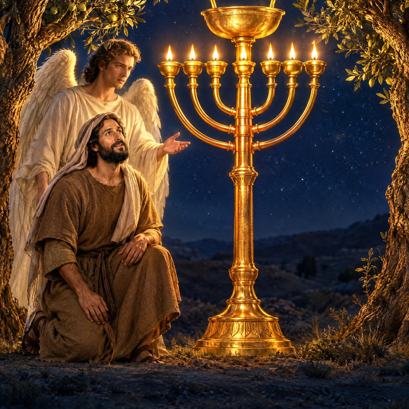 Zechariah Sees the Golden Lampstand and Olive Trees