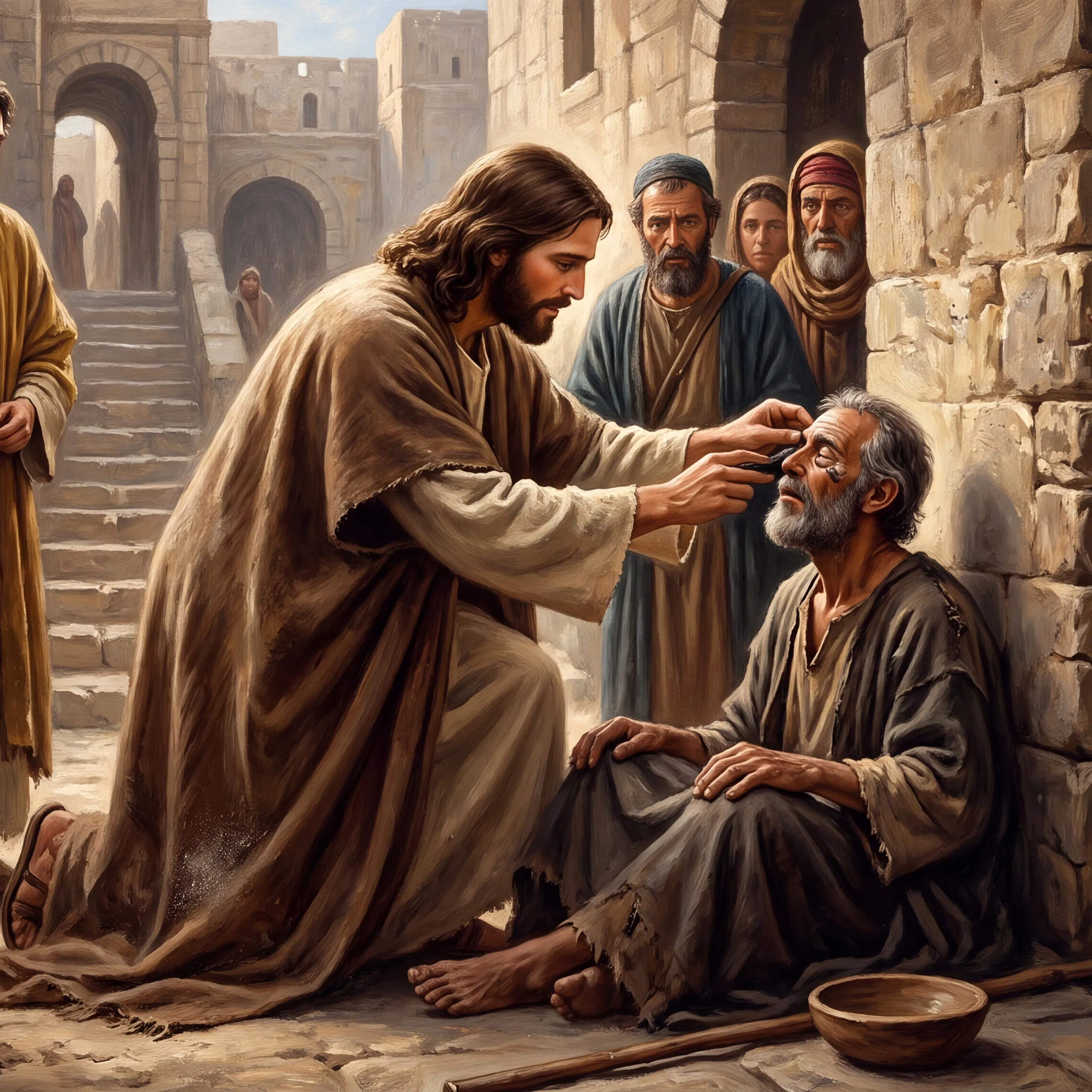 Jesus Heals the Blind Beggar in the City