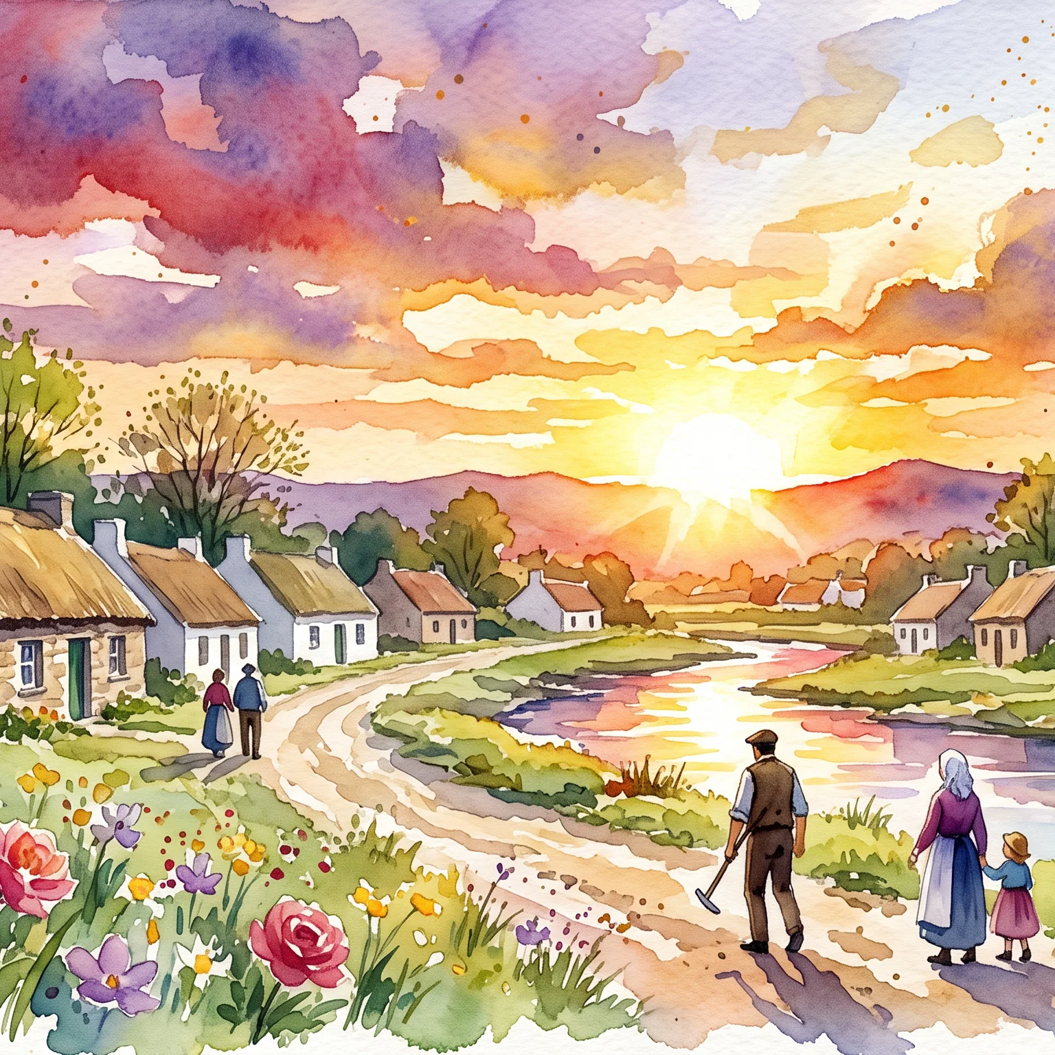 Golden Dusk Over An Irish Village