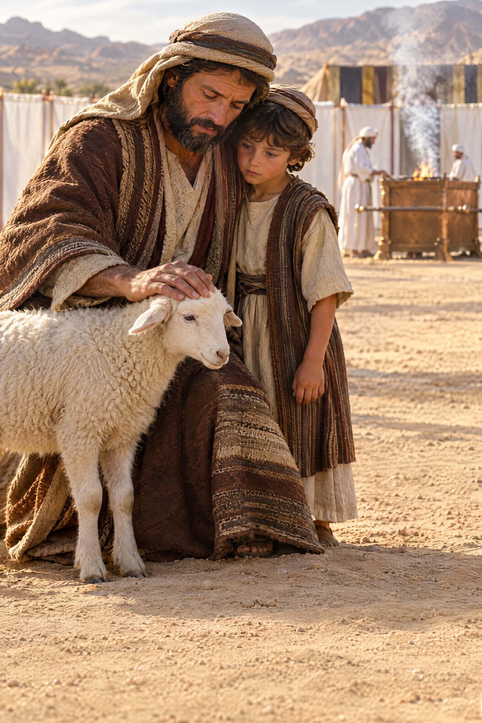 Father Lays a Hand on a Peace Offering Lamb