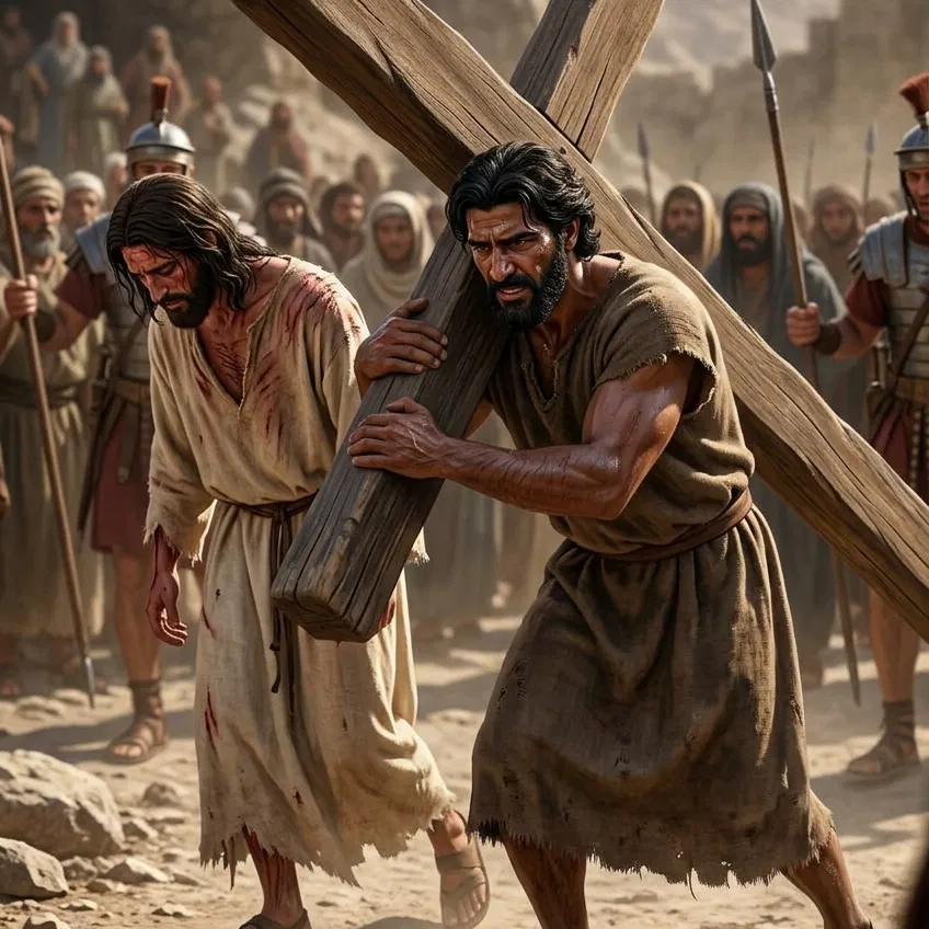 Simon of Cyrene Carries the Cross of Jesus