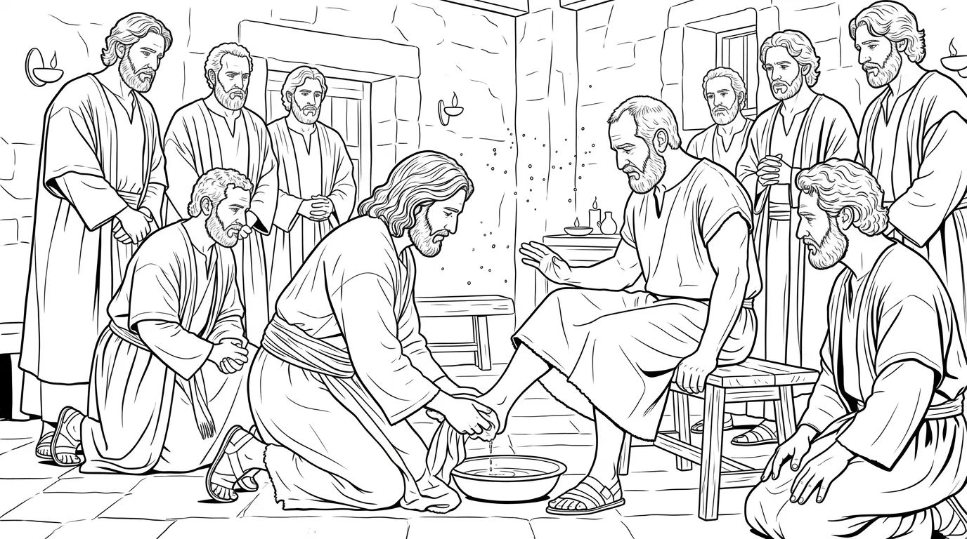 Jesus Washes Peter's Feet Coloring Page