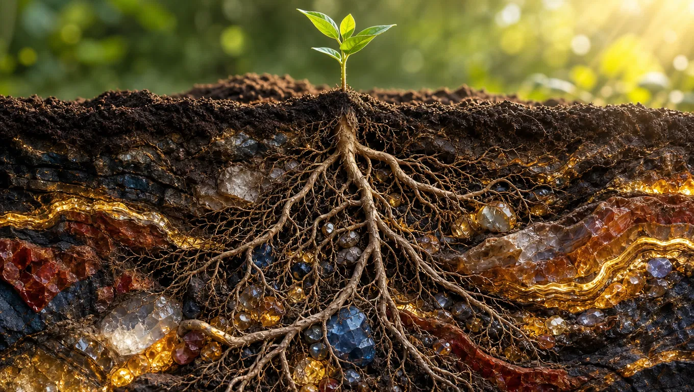 A Sapling With Deep Roots Among Golden Veins