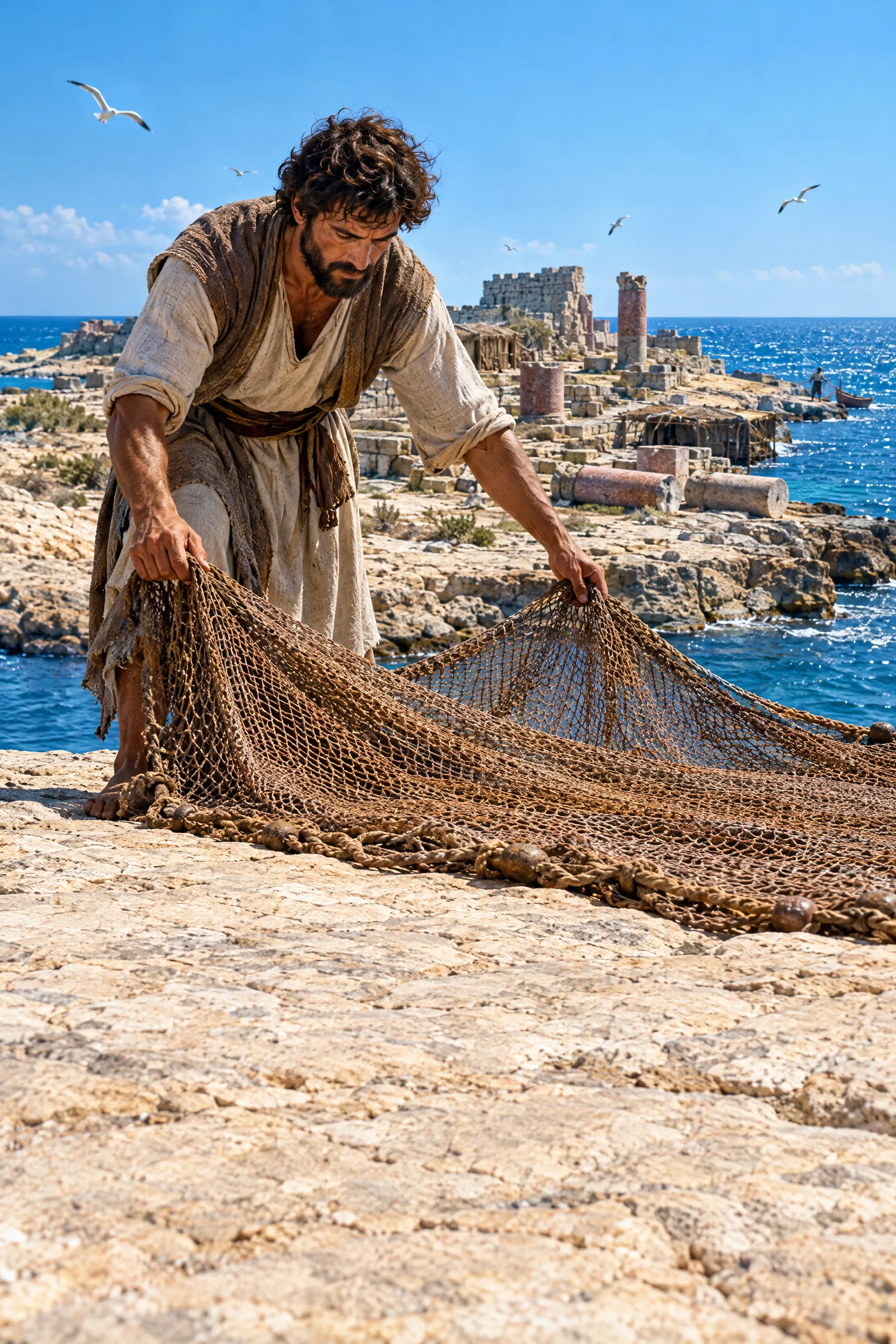A Fisherman Spreads His Net on Tyre's Rock