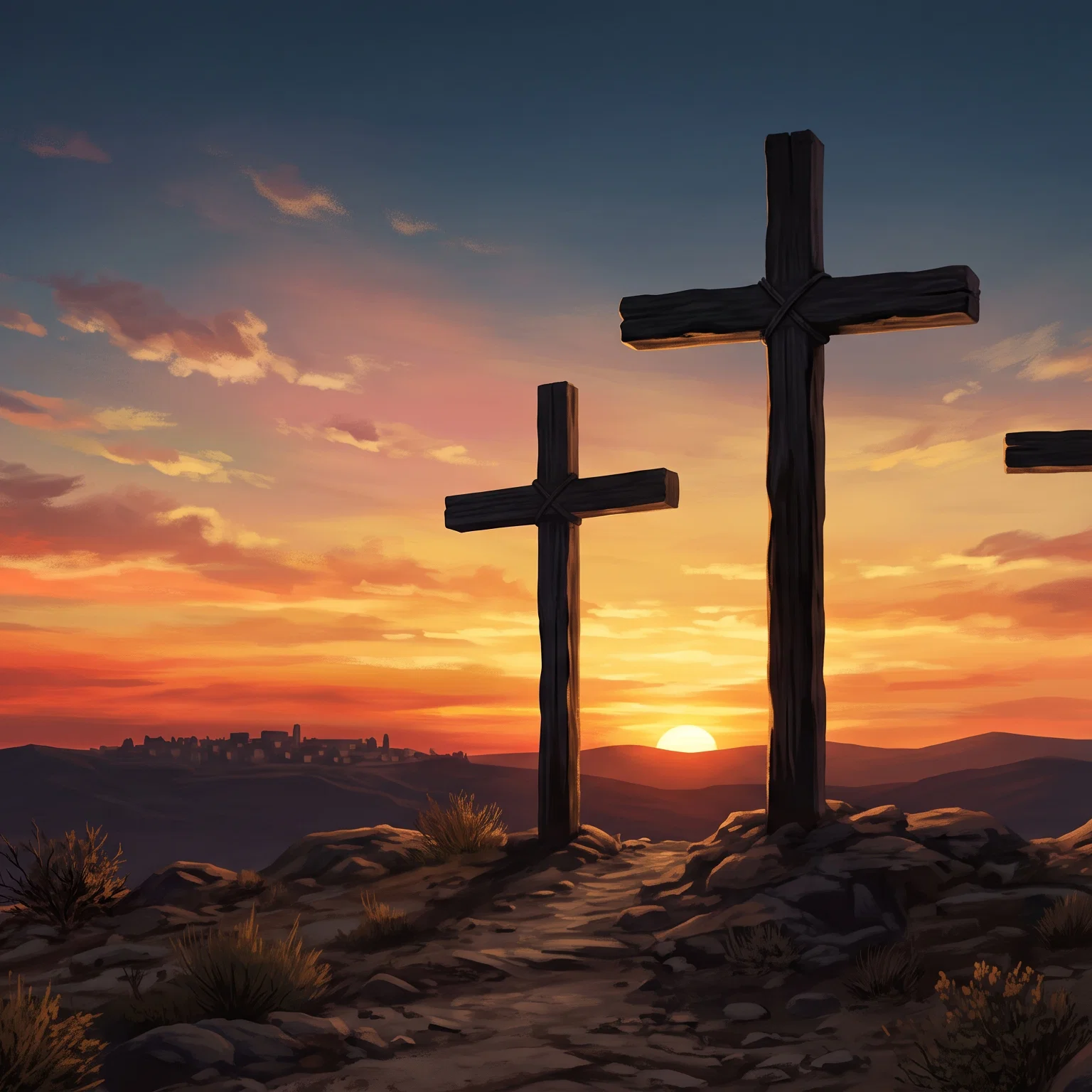 Evening Light Upon The Three Crosses