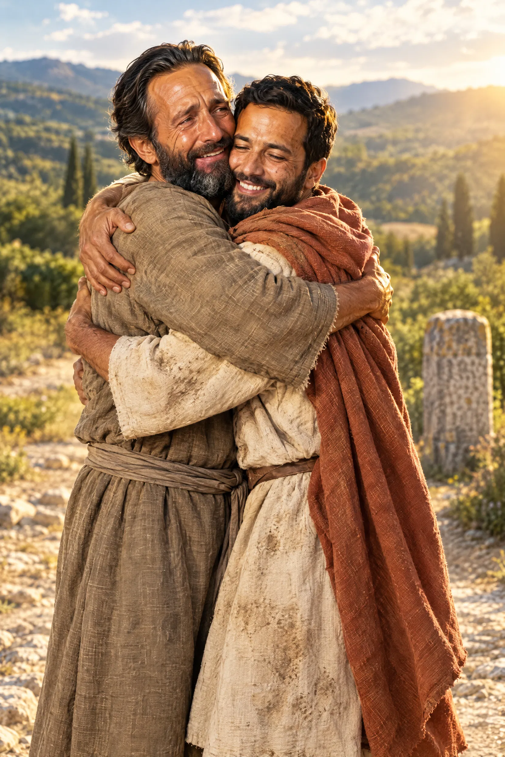 Paul and Titus Embrace on a Road in Macedonia