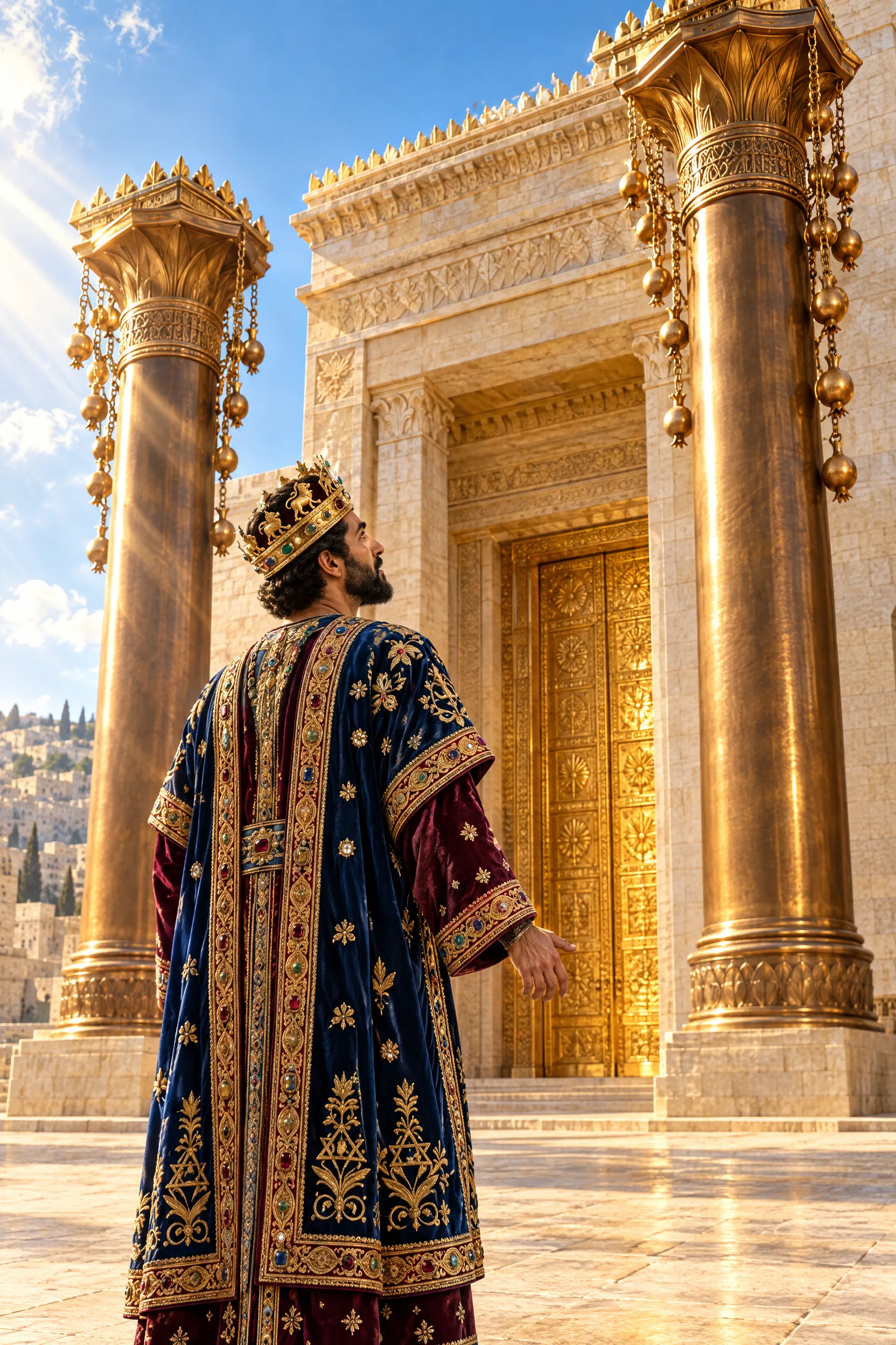 Solomon Looks Up at the Bronze Pillars
