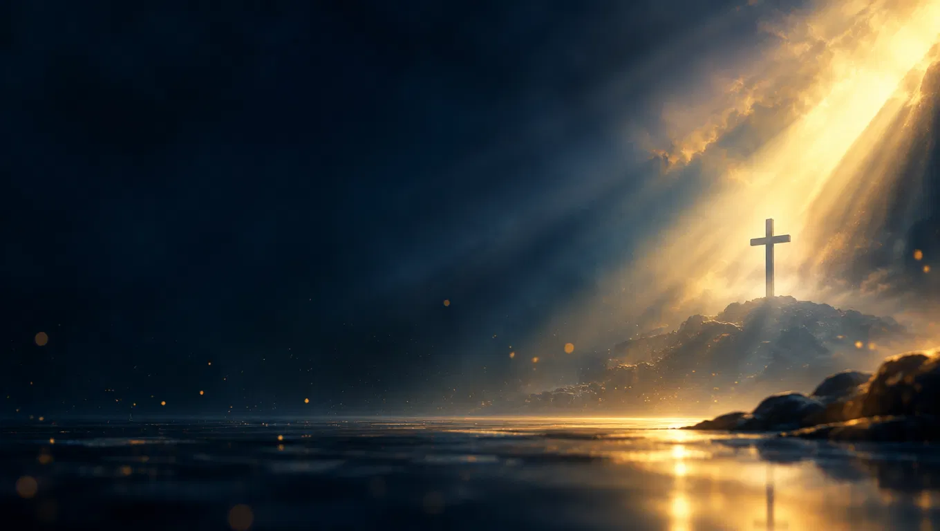 Cross on a Rock in Rays of Light
