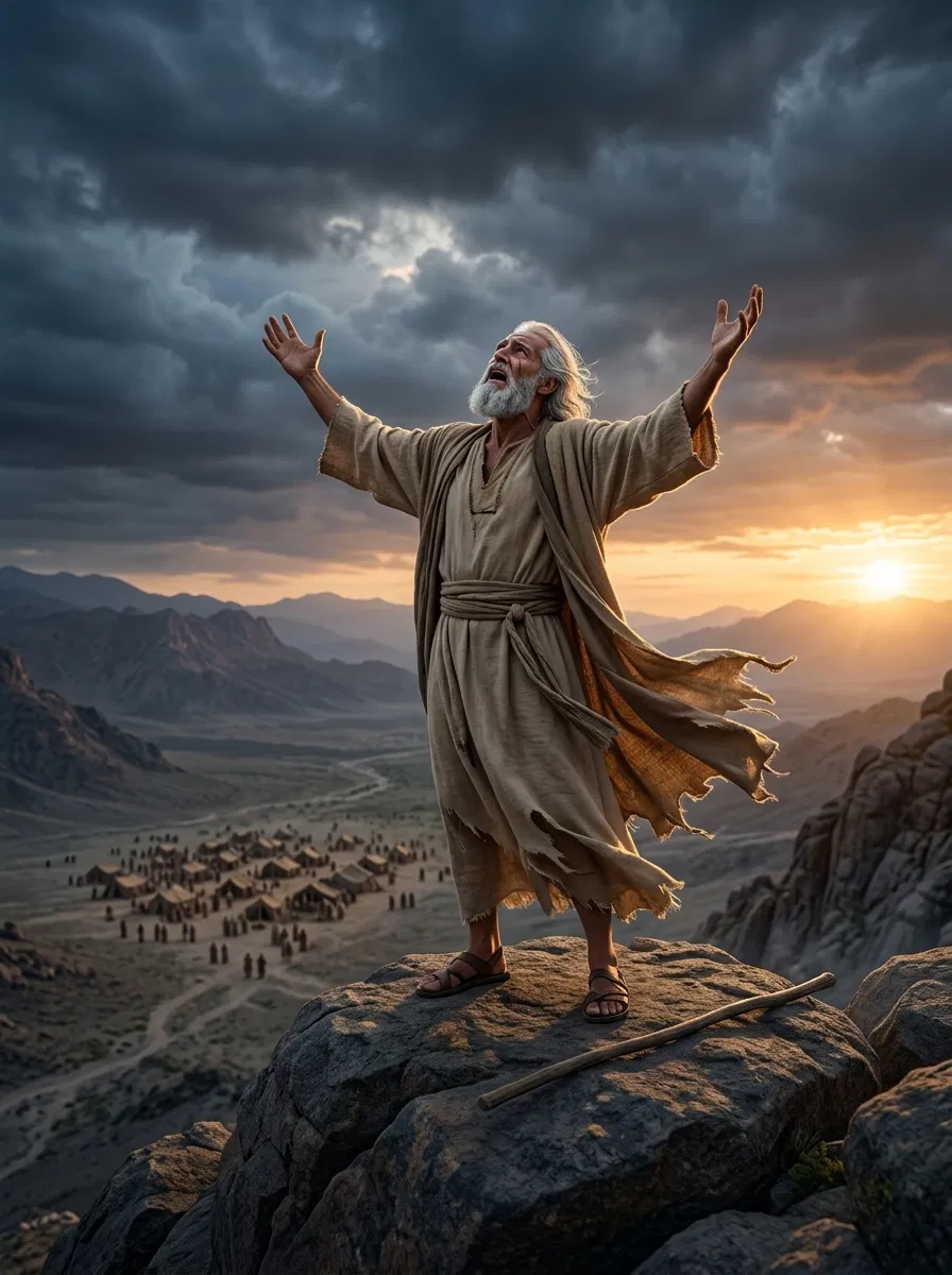 Moses Pleading With God Alone on a Mountain