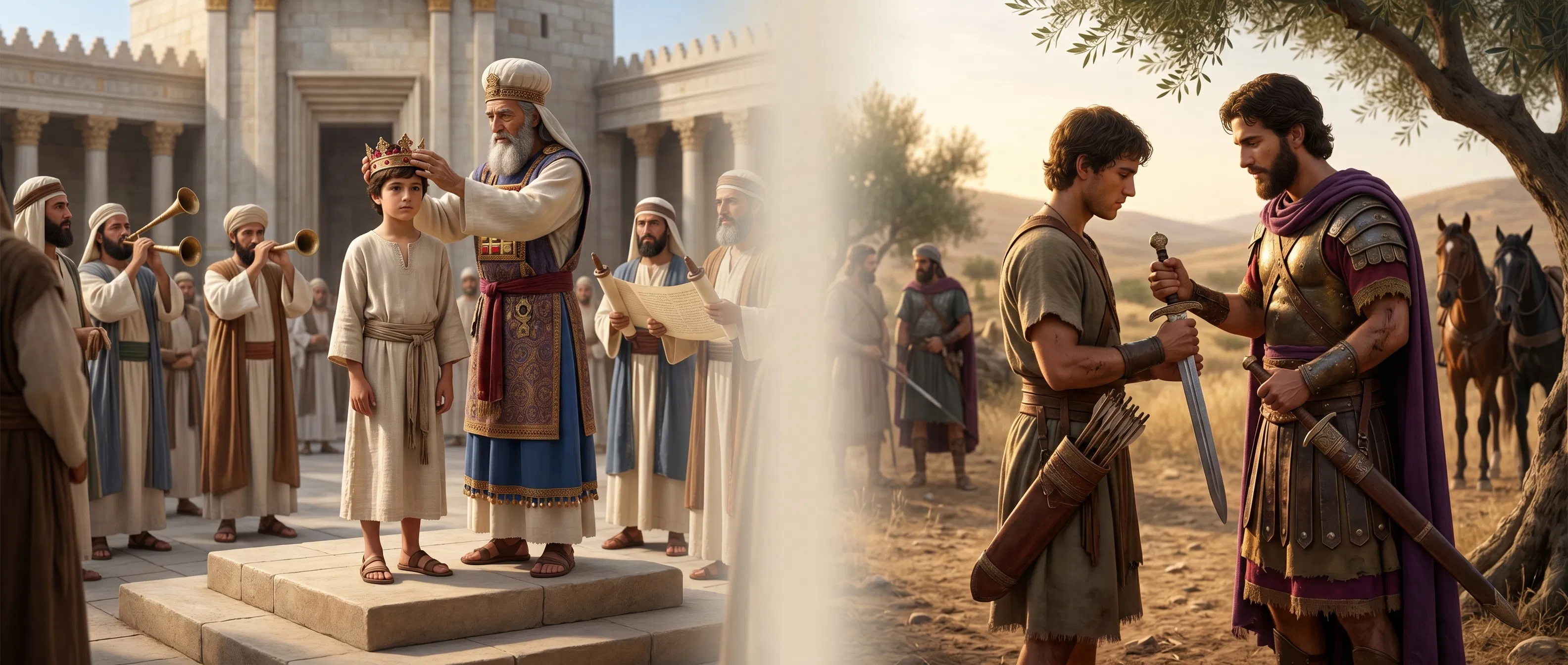 Joash Crowned and Jonathan Giving David His Sword
