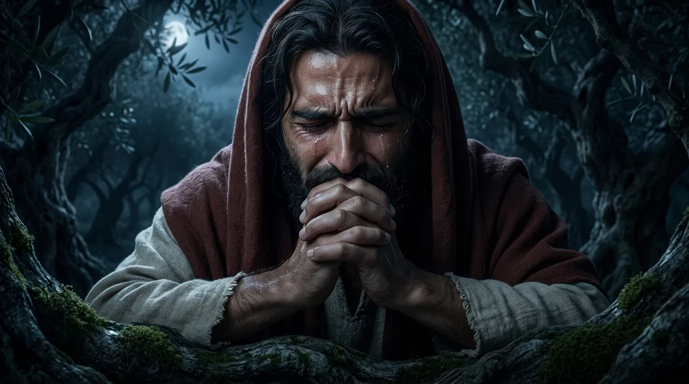 Jesus Prays in Gethsemane at Night