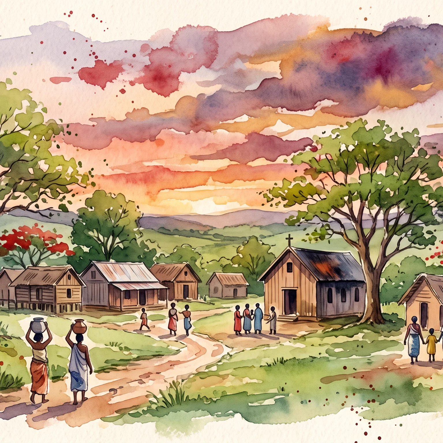 Golden Dusk Over A Madagascar Village