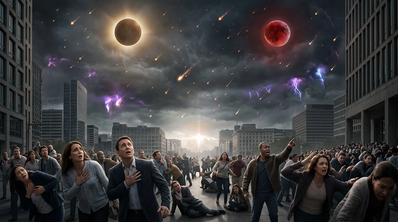 People Panic Under Signs in the Sun, Moon and Stars