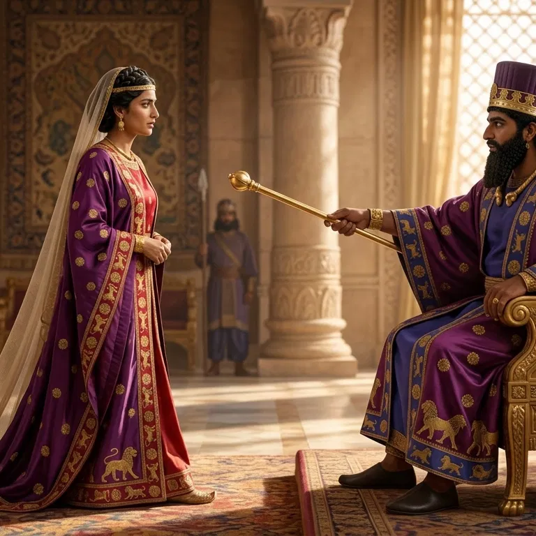 Esther Approaches King Ahasuerus Who Extends His Scepter