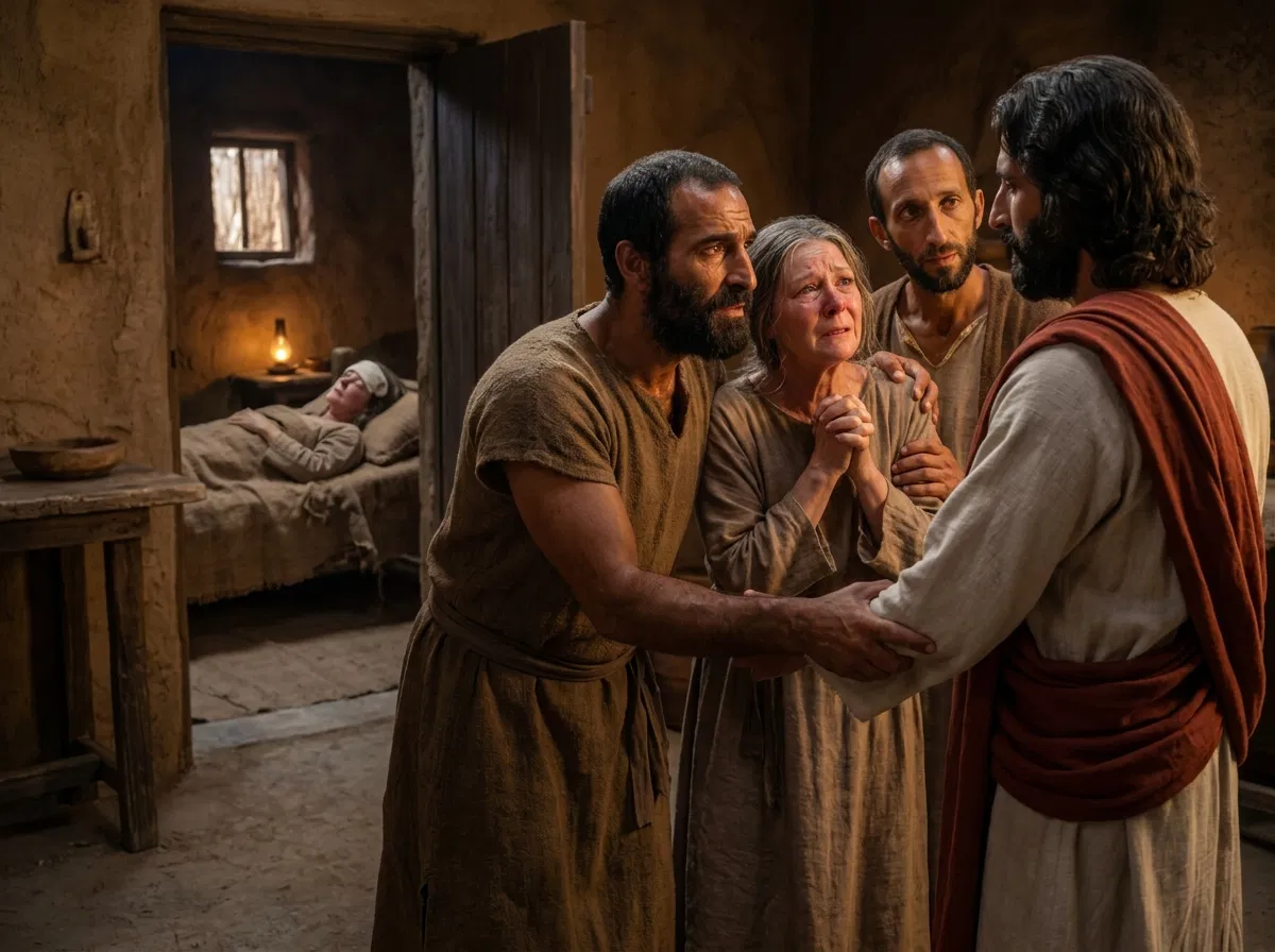 Peter and Andrew Plead with Jesus for Peter's Mother-in-Law