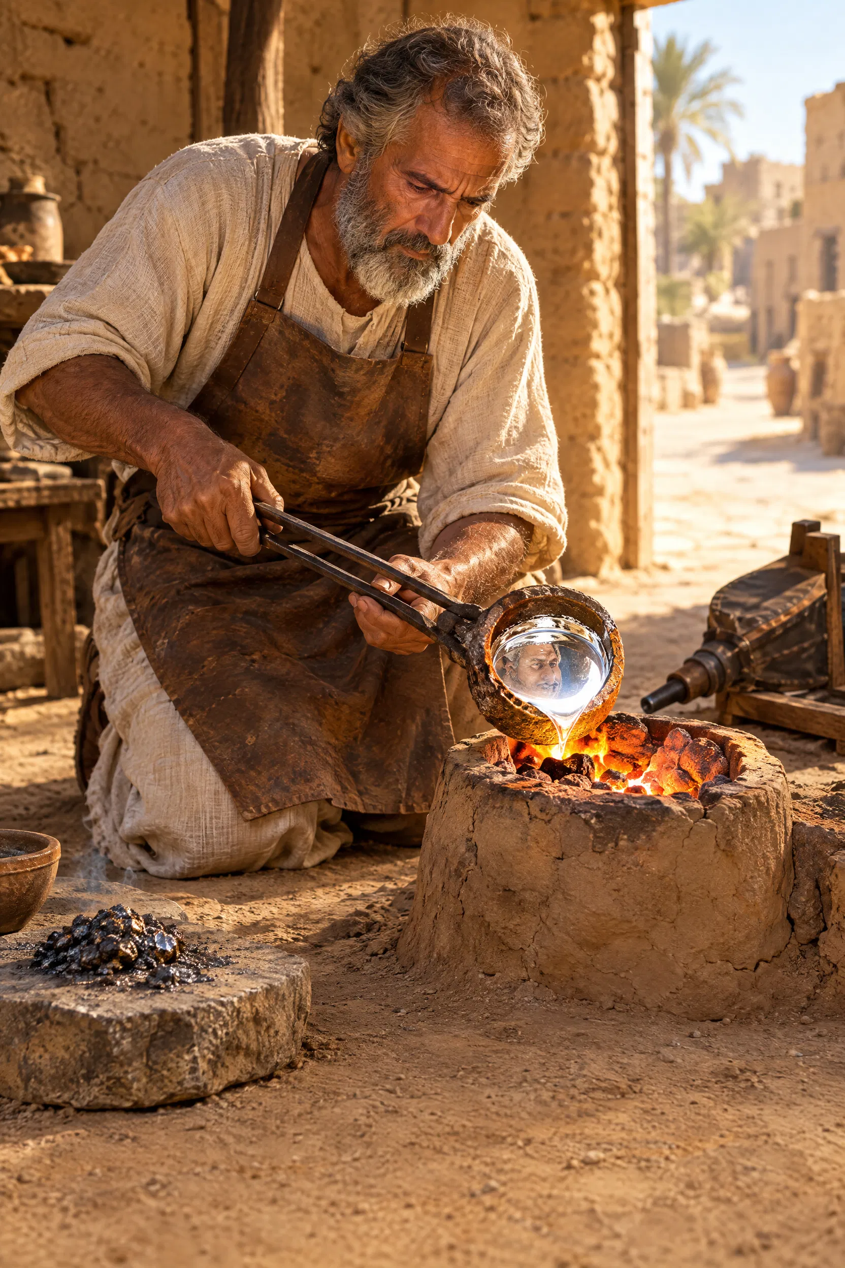 Silversmith Refines Silver in a Furnace