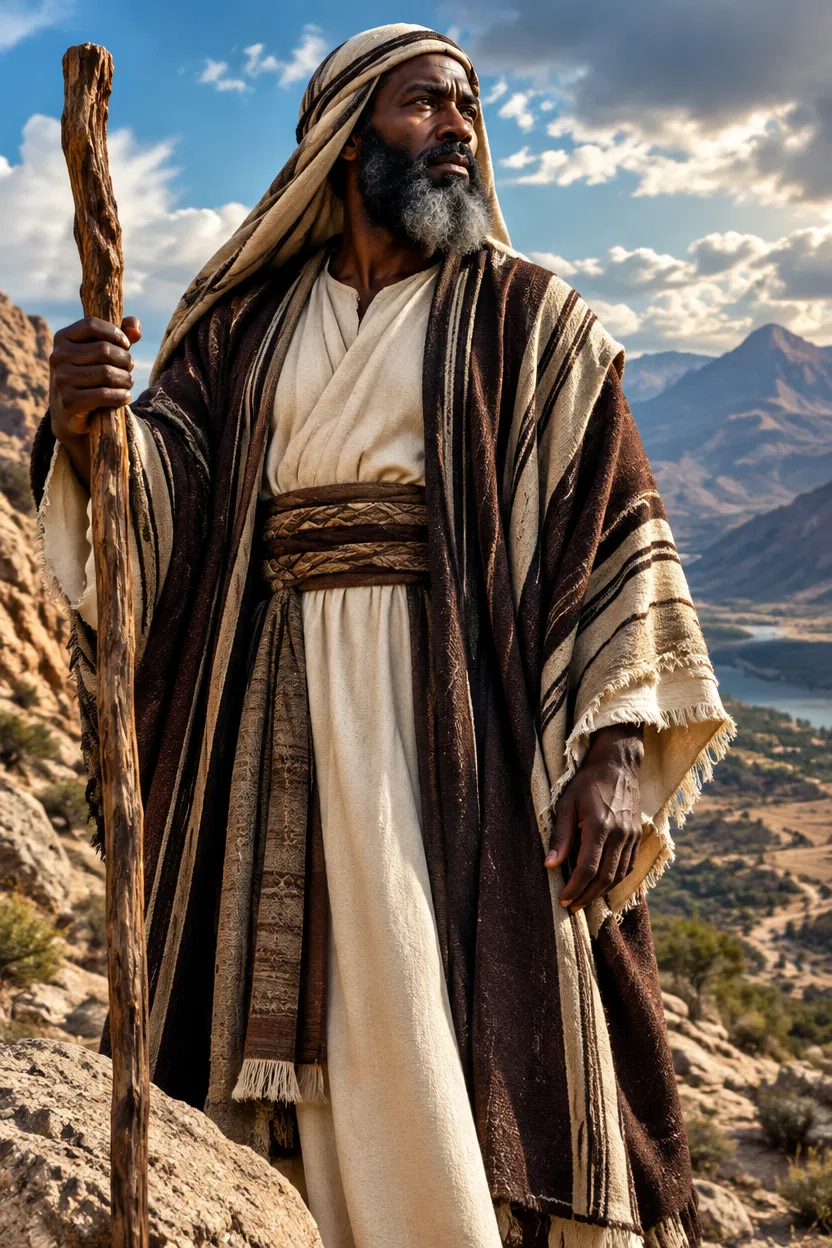 Israelite Prophet Standing in the Wilderness With a Staff