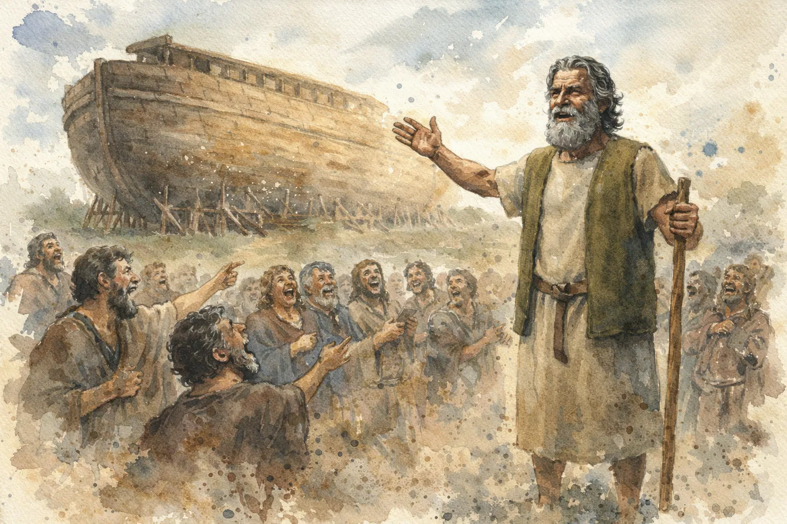 Noah Preaching Before the Ark to a Mocking Crowd