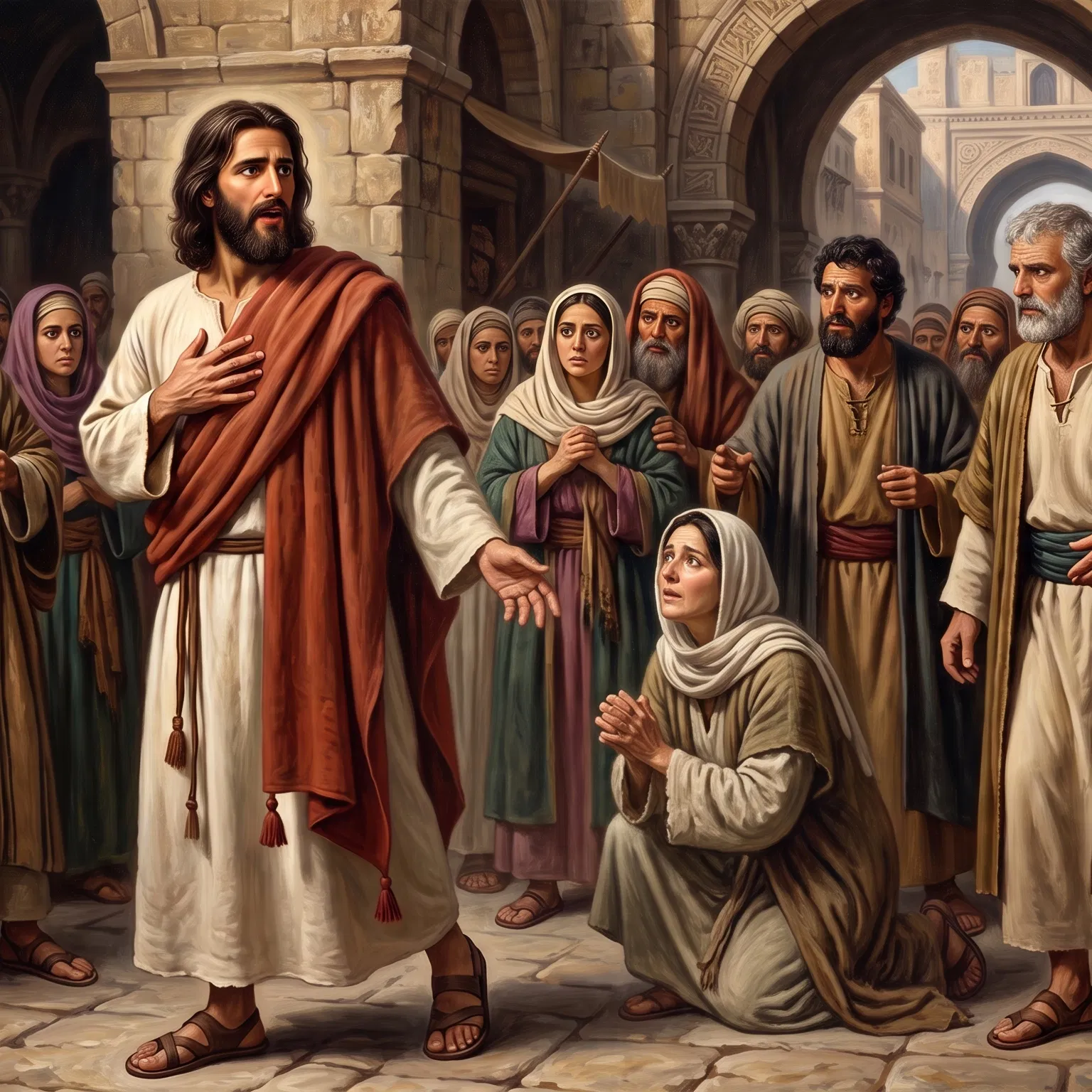 Woman Confesses Before Jesus and the Crowd