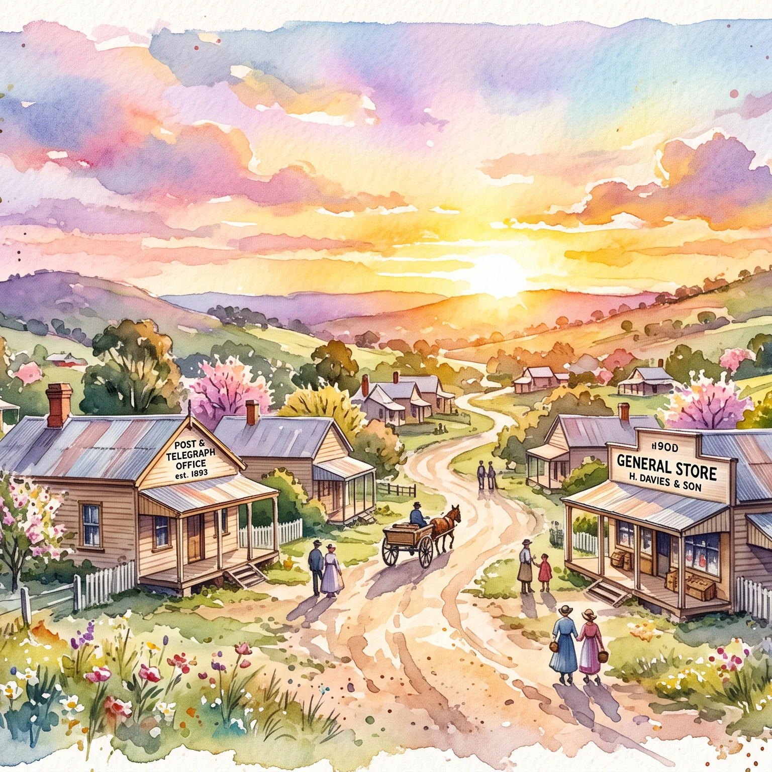 Golden Dusk Over A Pastoral Village