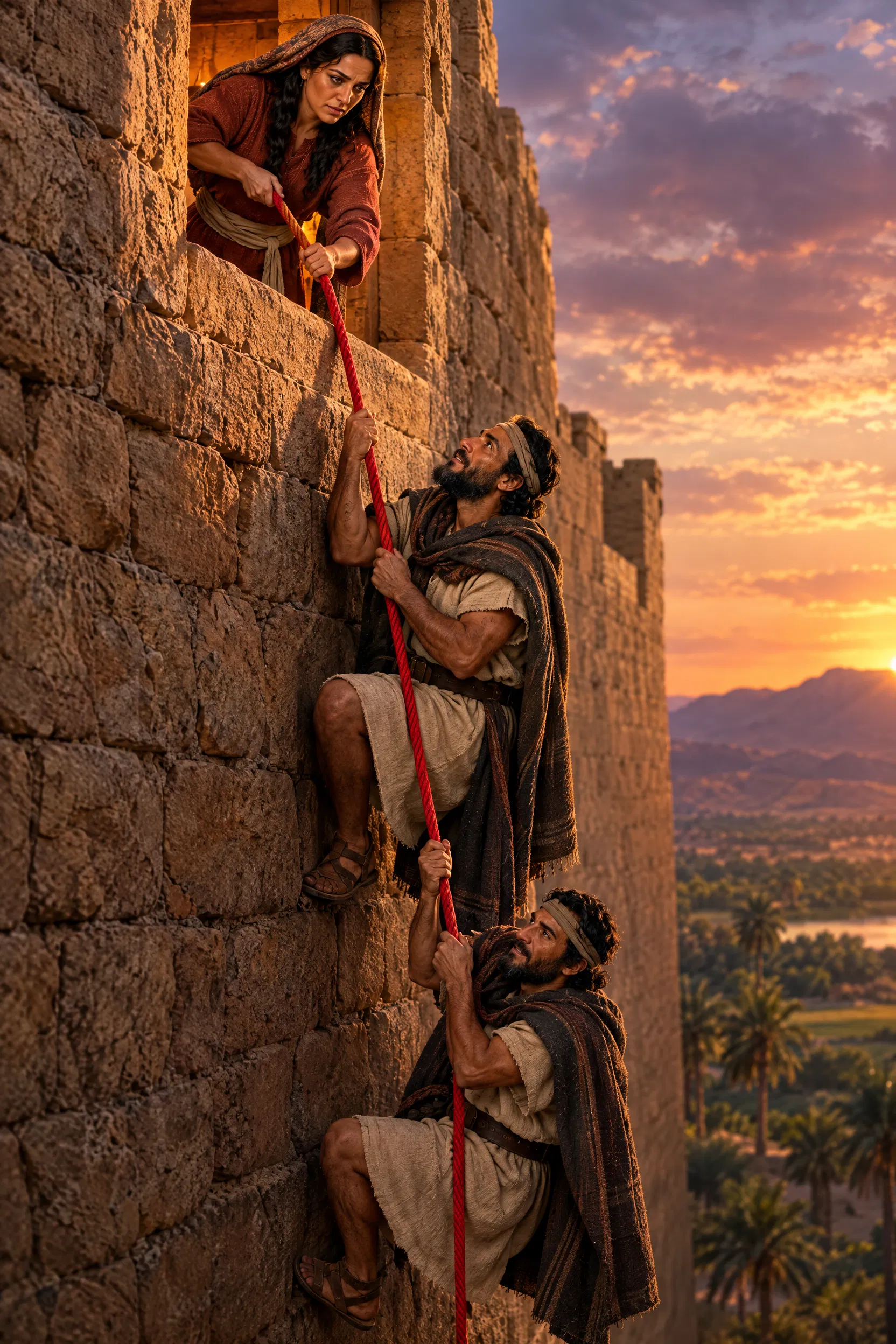 Rahab Lowers the Spies by a Scarlet Cord