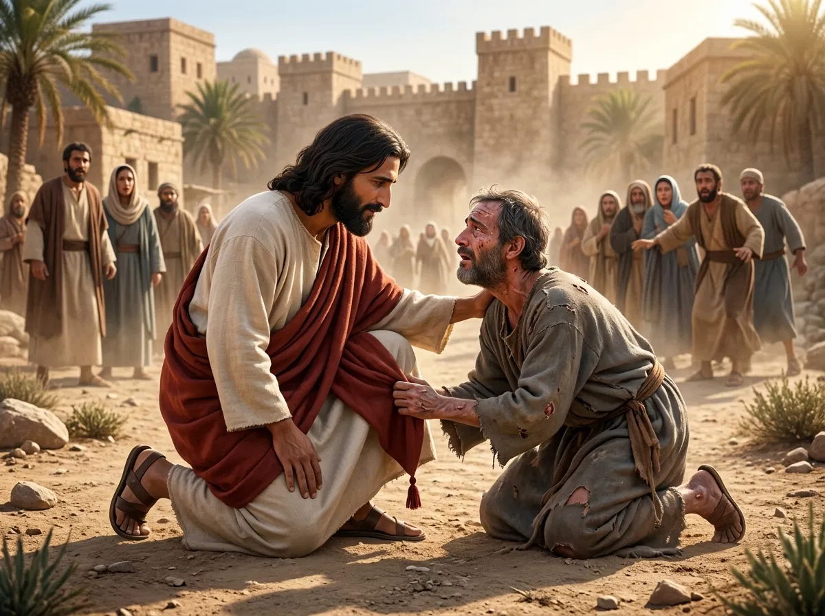 Jesus Kneels to Heal the Leper
