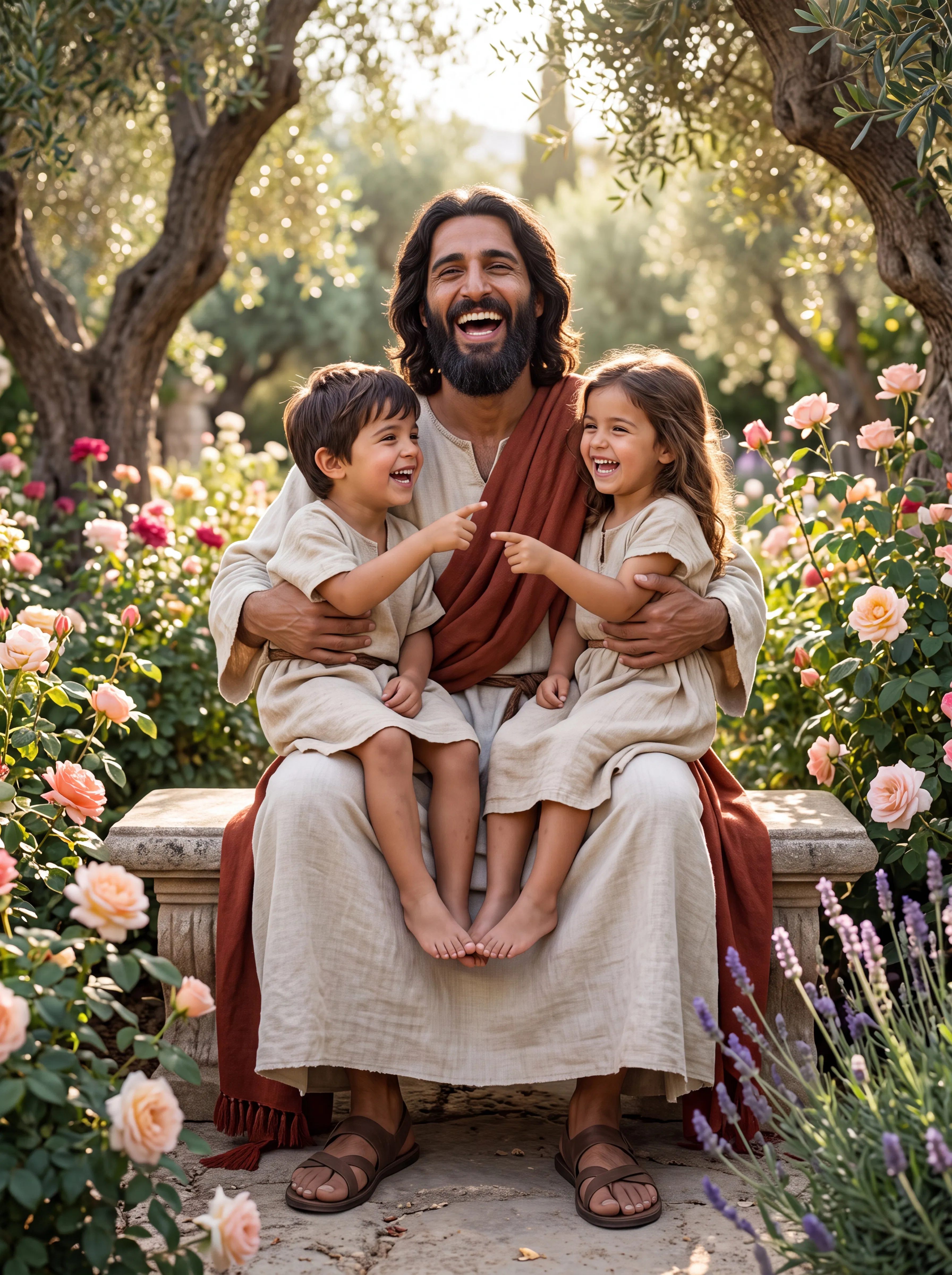 Jesus Laughs With Children on His Lap