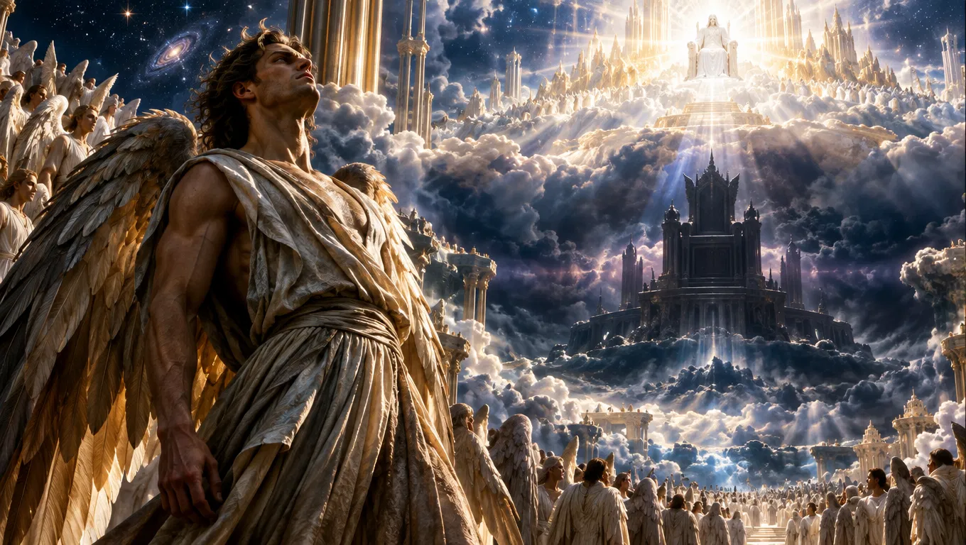 Lucifer Gazing Toward the Throne in Heaven