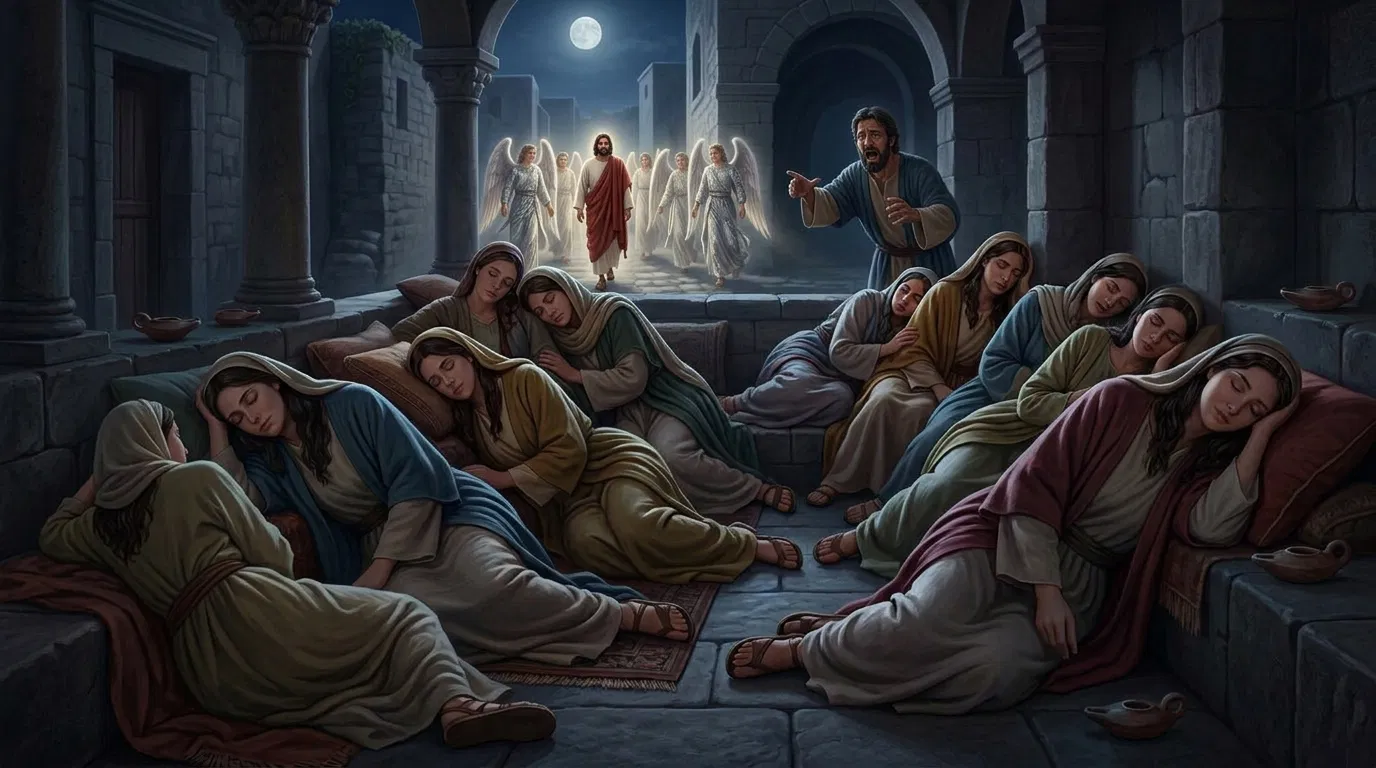 The Ten Virgins Asleep as the Midnight Cry Sounds