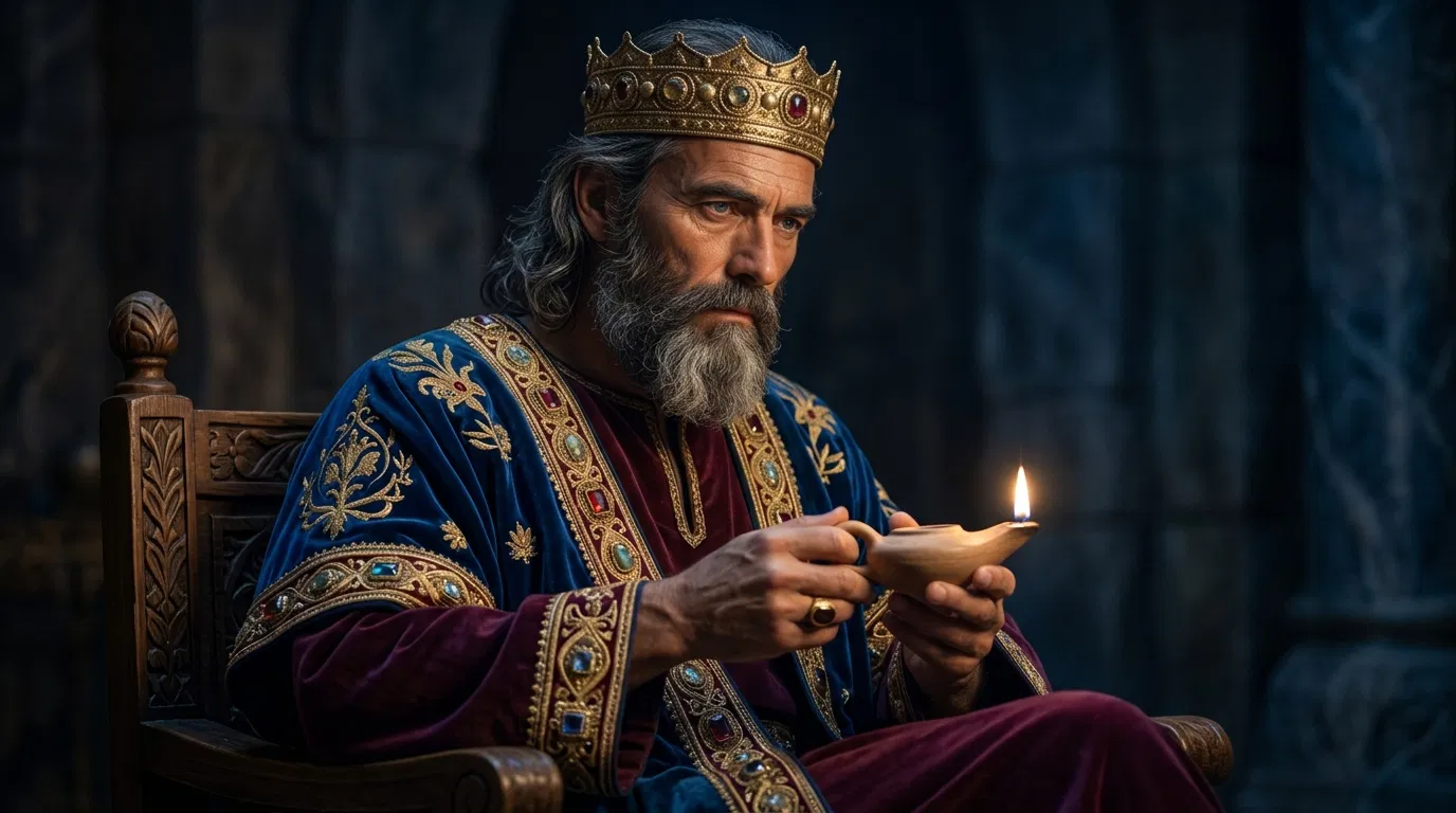 King Solomon Seated Holding an Oil Lamp