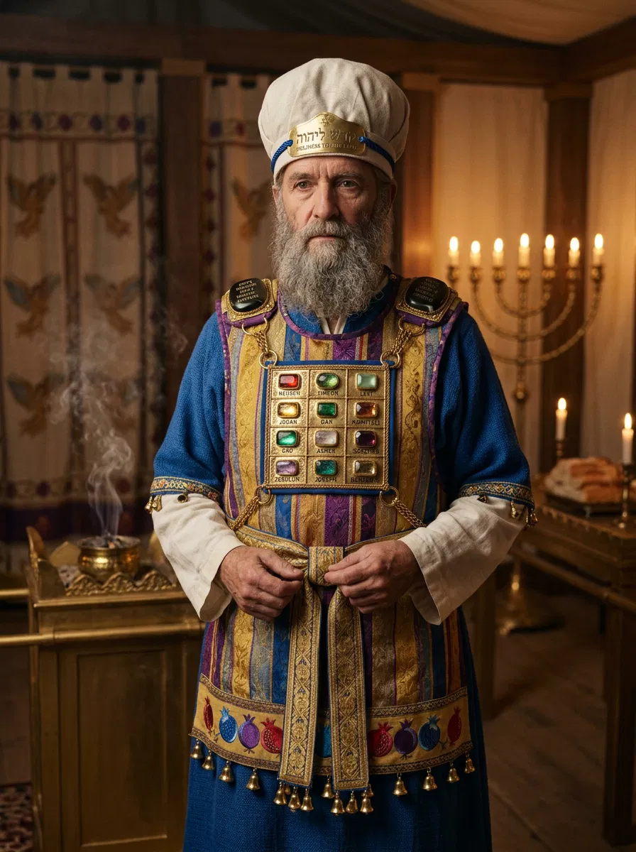 High Priest in Breastplate Before the Sanctuary Furniture