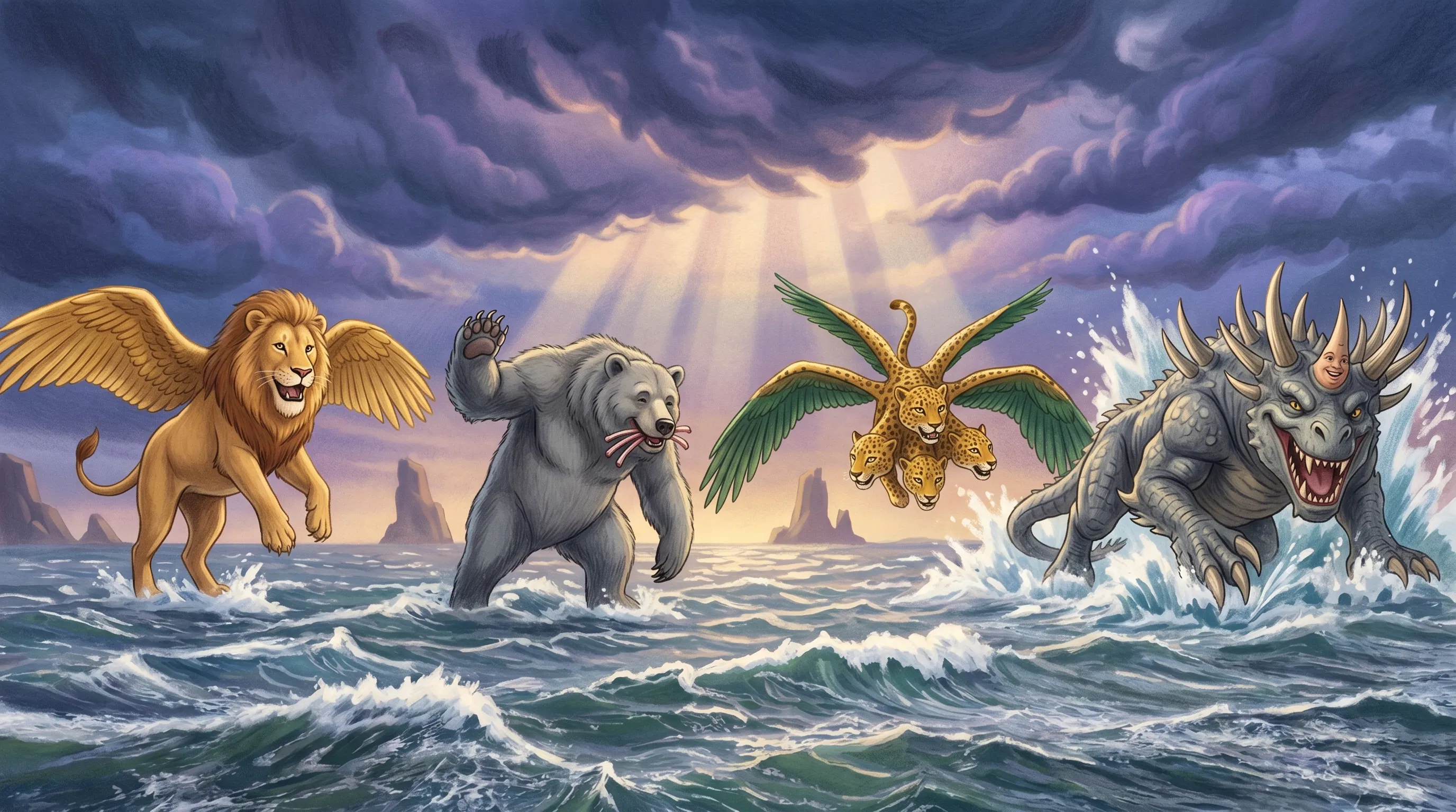 Four Beasts Rising from the Stormy Sea