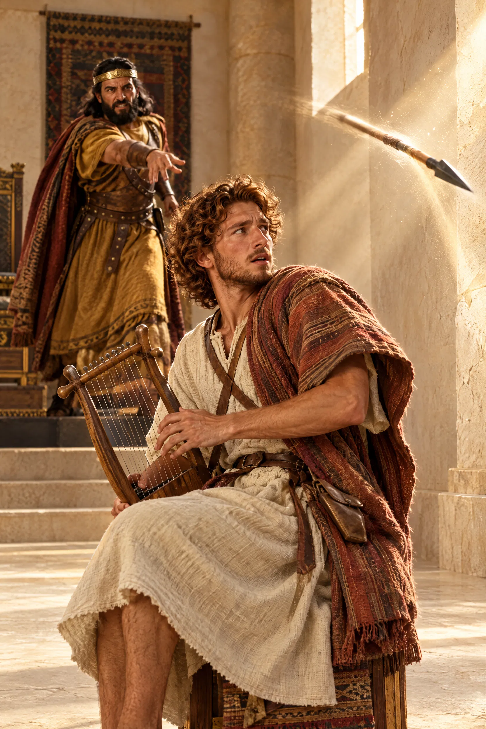 Saul Hurls a Javelin at David